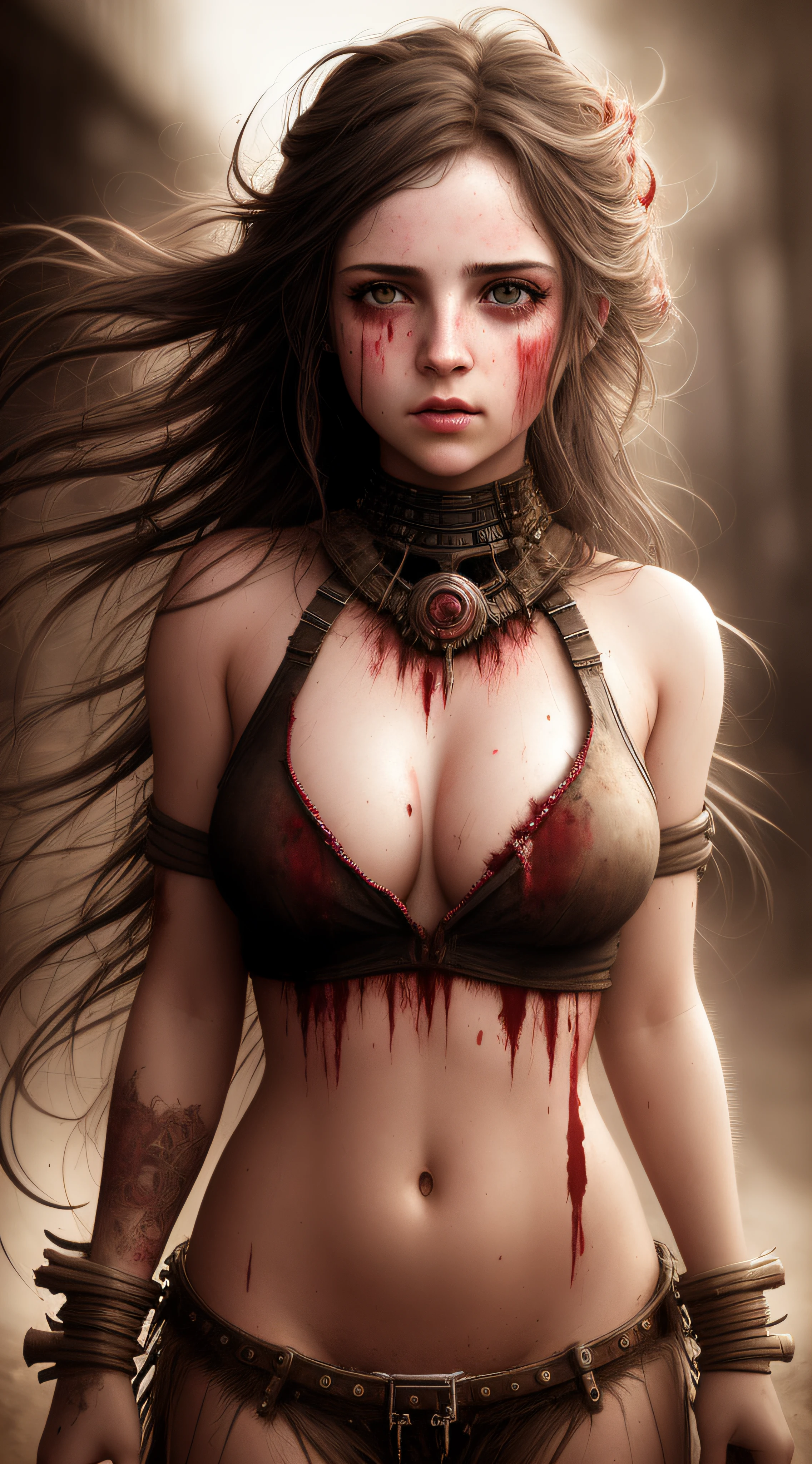 a cute girl, (epic portrait:0.85), flowing hair, sweaty skin, night, [[soft cinematic light, adobe lightroom, photolab, hdr, intricate, highly detailed, ]], ((by brian m viveros)), (depth of field), epic realistic, (bloodpunk:1.2)