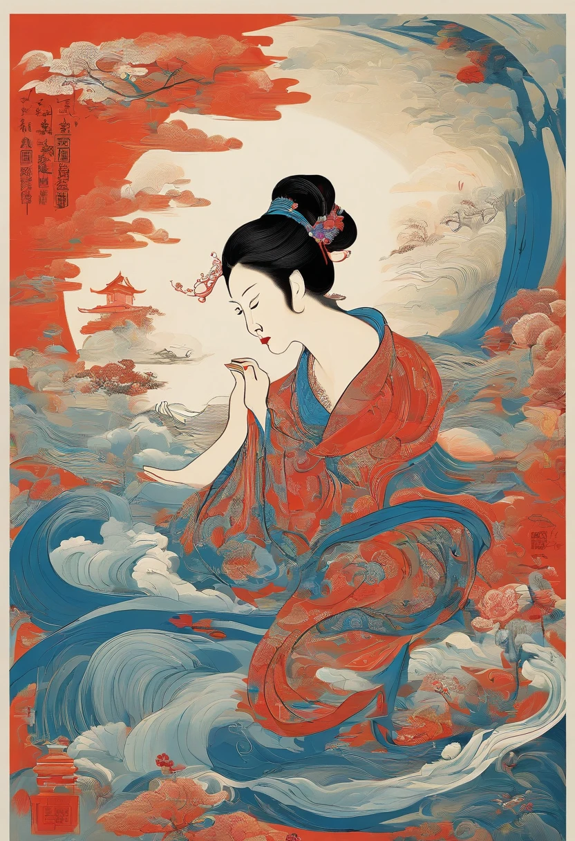 Guanyin, full body, full naked, nsfw: 2.0, sun, cloud, water wave