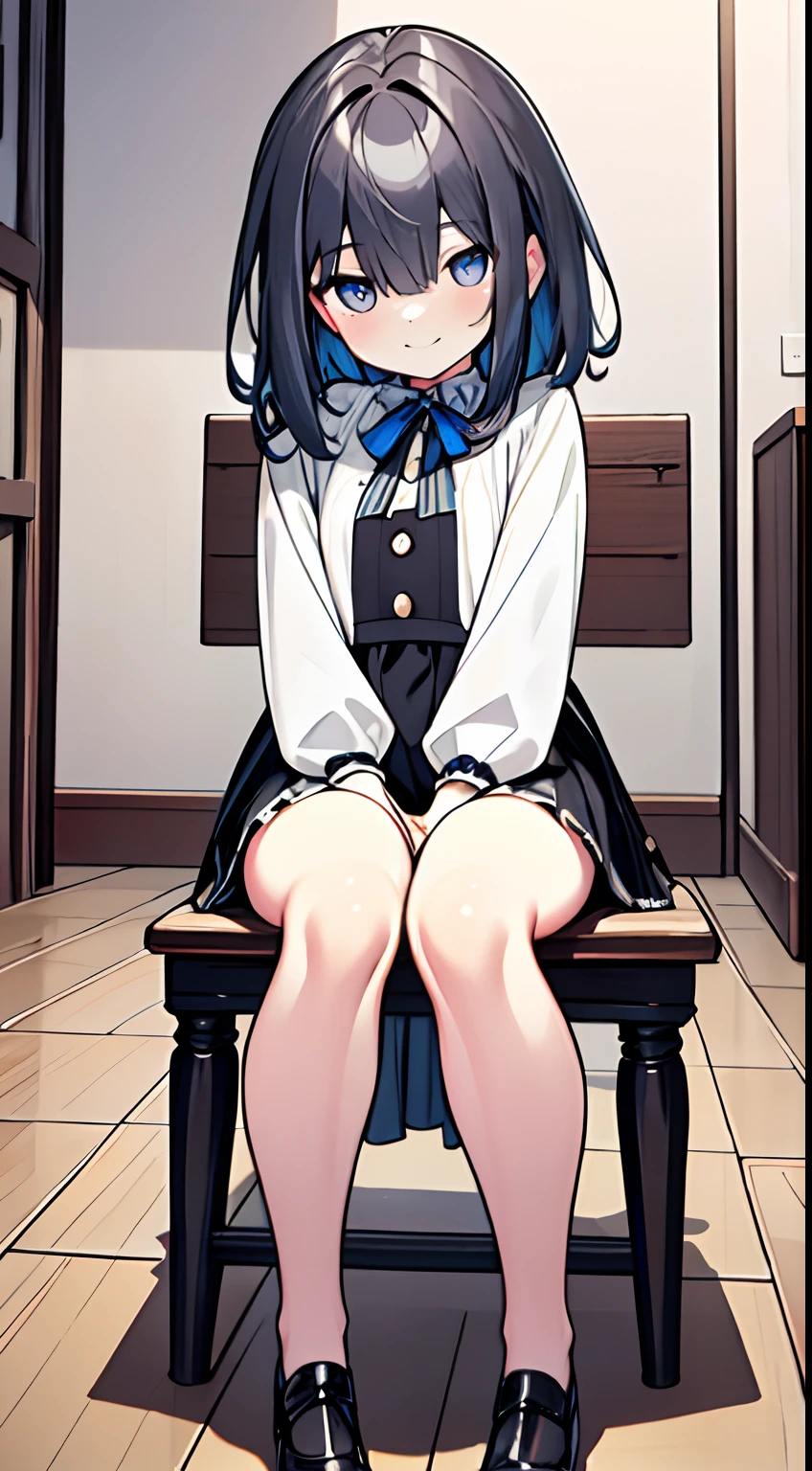 masuter piece, top-quality、Top image quality、Best Quality,32K、ultra-detailliert、Wallpaper, ultra -detail, Absurd beauty, 1beautiful girl、Big crisp eyes、Slender legs、Make your head smaller、miscievous smile、Angle looking up from below:1.2、♡♡♡、(Seated Pose)、thighs thighs thighs thighs、Medium short hair、inside in room
