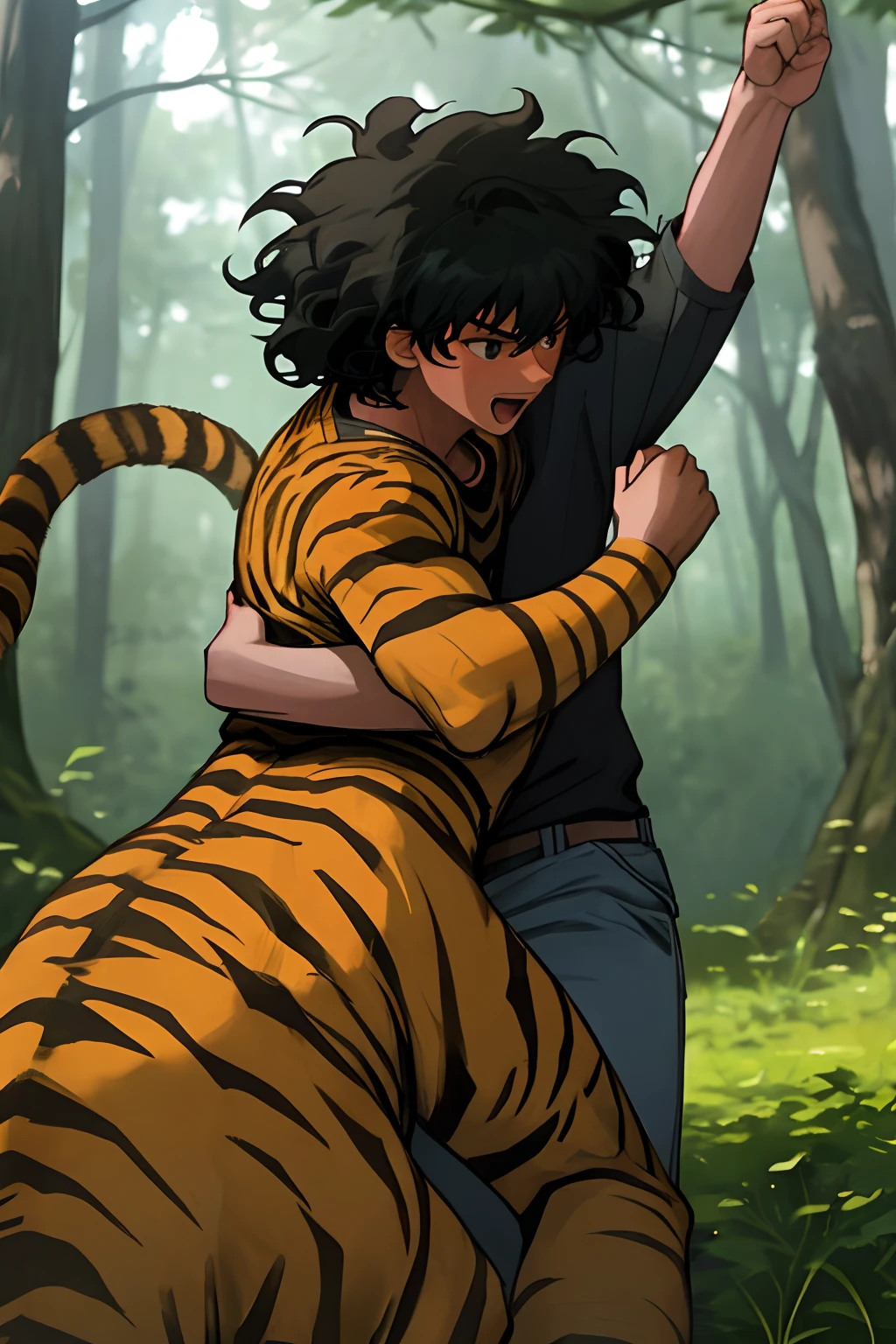 In the forest、Nathan Ake fighting a tiger