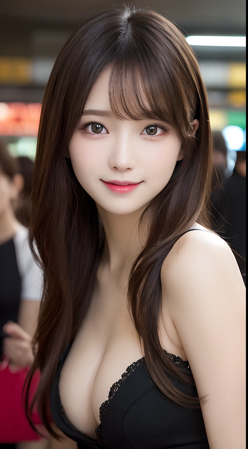 masutepiece, Best Quality, Illustration, Ultra-detailed, finely detail, hight resolution, 8K Wallpaper, Perfect dynamic composition, Beautiful detailed eyes, Medium Hair,Small breasts natural color lip, Bold sexy poses,Smile,Harajuku、20 years girl、Cute、Sexy shot looking at camera,Betting Background