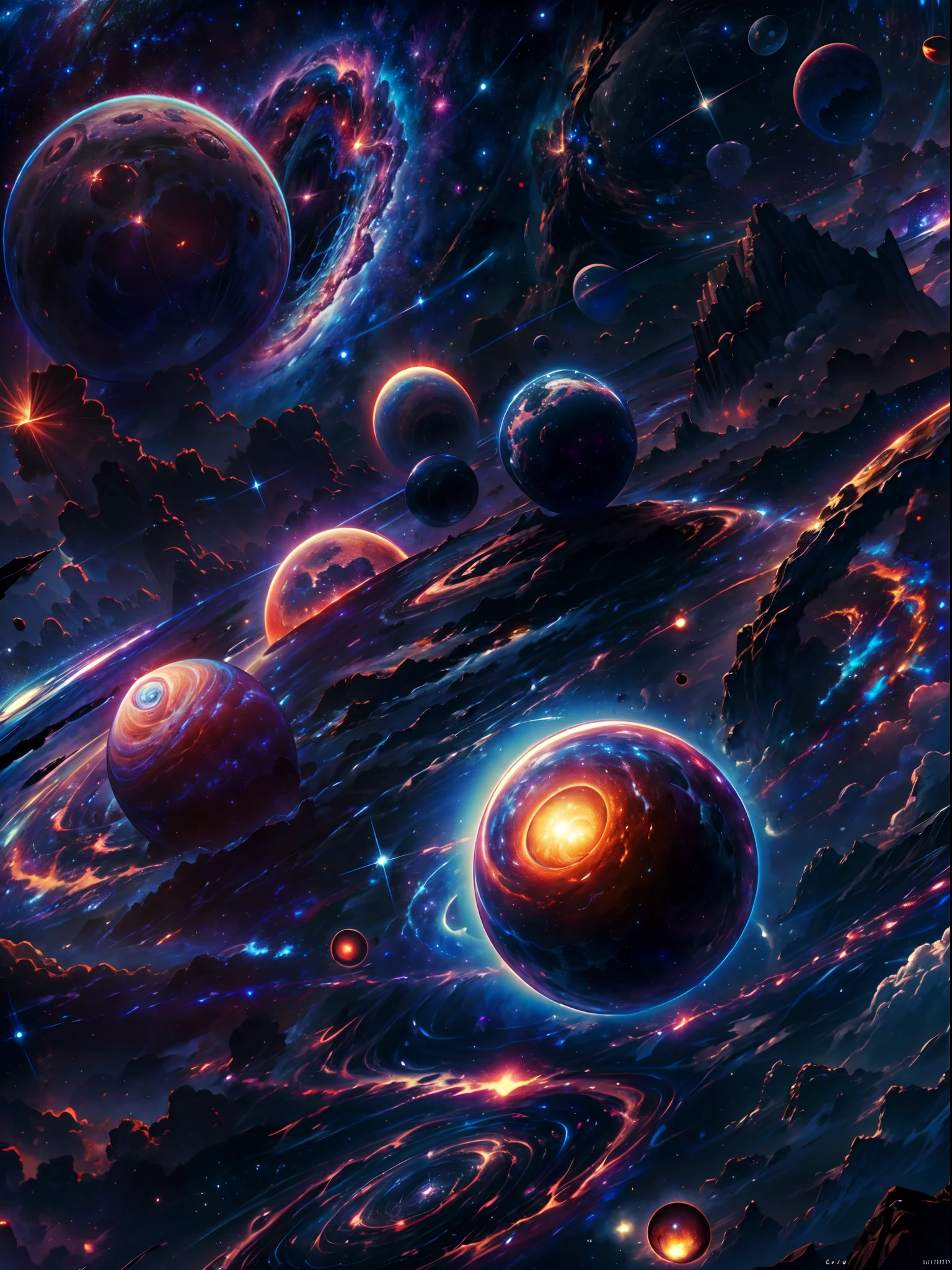 masterpiece, best quality, high quality, extremely detailed CG unity 8k wallpaper, Depth of Field, HDR,,Photorealistic,extremely detailed, Intricate, High Detail, universe, space, galaxy, stars, planets, astronomy, cosmos, celestial, nebula, black hole, solar system, cosmic rays, supernova, deep space, astronomical objects