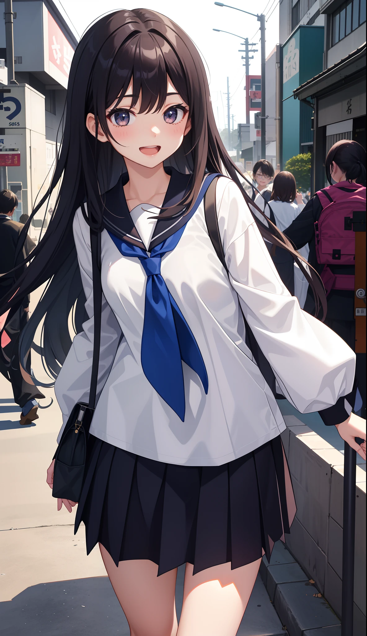 1girl in、AS-Adult、A smile、open open mouth、、be shy、The shirt、skirt by the、(small tits)Japan High School、校服、serafuku、Walking with a thigh、Upper body portrait、