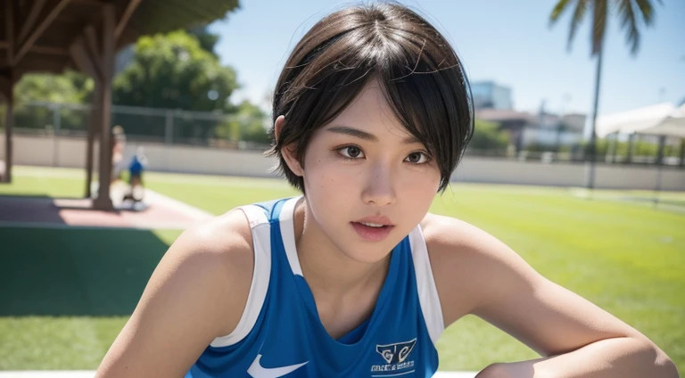 Ultra-short cut-out sports vest,Extra short sports shorts,Southern Hemisphere,Raised sexy,Delicate facial features,Correct hands