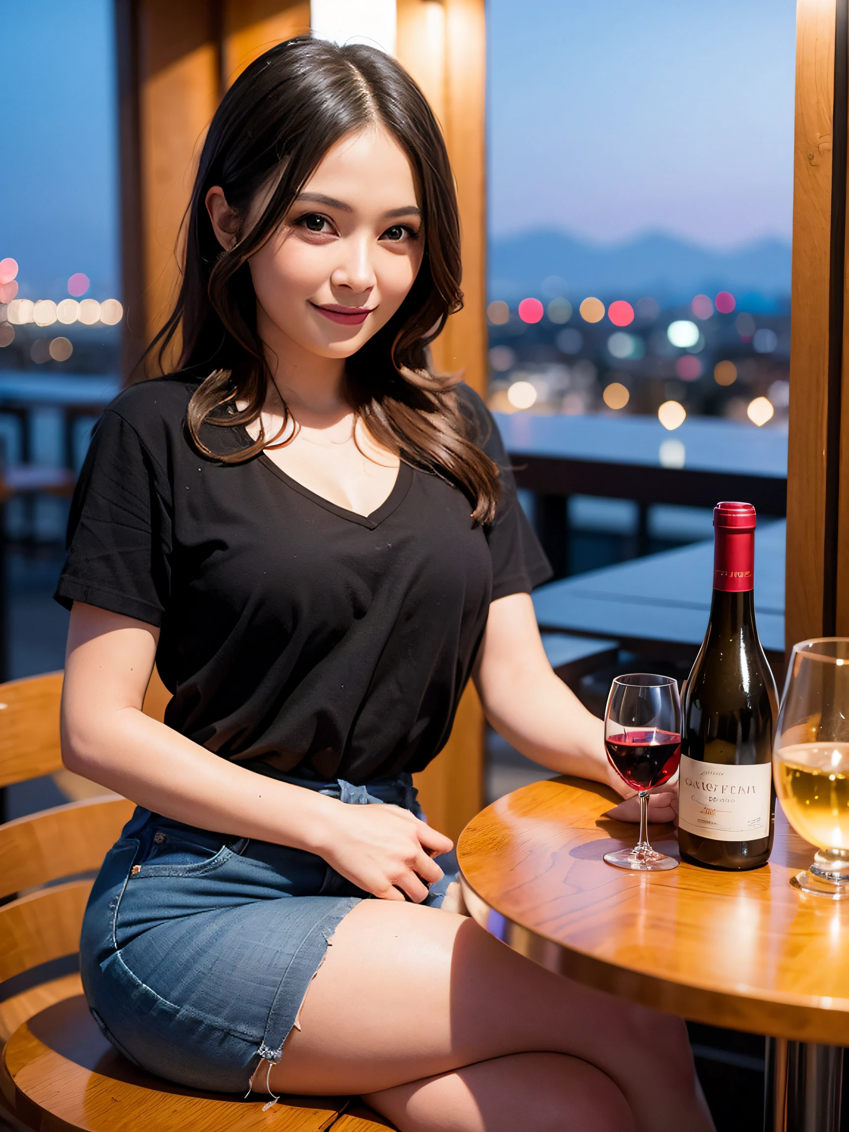 (64K, UHD, top quality, masterpiece: 1.2), (realistic, photorealistic: 1.37), super detailed, pretty woman 1 person, (slim face), (slim body), (brown hair), (short cut), cheeks slightly blushing, (42 years old), 38 years old, solo, beautiful detailed urban night view outside the window, restaurant, wine glasses sit, night, in a prominent place (from the waist up) NovaFrogStyle, Actress, Model, Waist Up, White Wine, Slim, Wine Glass, Super Clean Night View, Wine Glass Put in the Middle, Happy Smile, (Smile: 1.15), Beautiful Fine Eyes, Upper Body, Bust Japan Up, Night, Short, Short, Actress, Model, Waist Up, White Wine, Slim, Wine Glass, Super Clean Night View, Wine Glass Put in the Middle, Happy Smile,