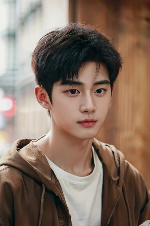 Close-up of a man in a white shirt and hoodie, Inspired by Zhang Han, Cai Xukun, yanjun cheng, Shin Jinying, Inspired by Bian Shoumin, Male ulzzang, ruan jia beautiful!, jung jaehyun, 1 7 - year - old boy thin face, South Korean male, inspired by Yanjun Cheng, Kim Do-young