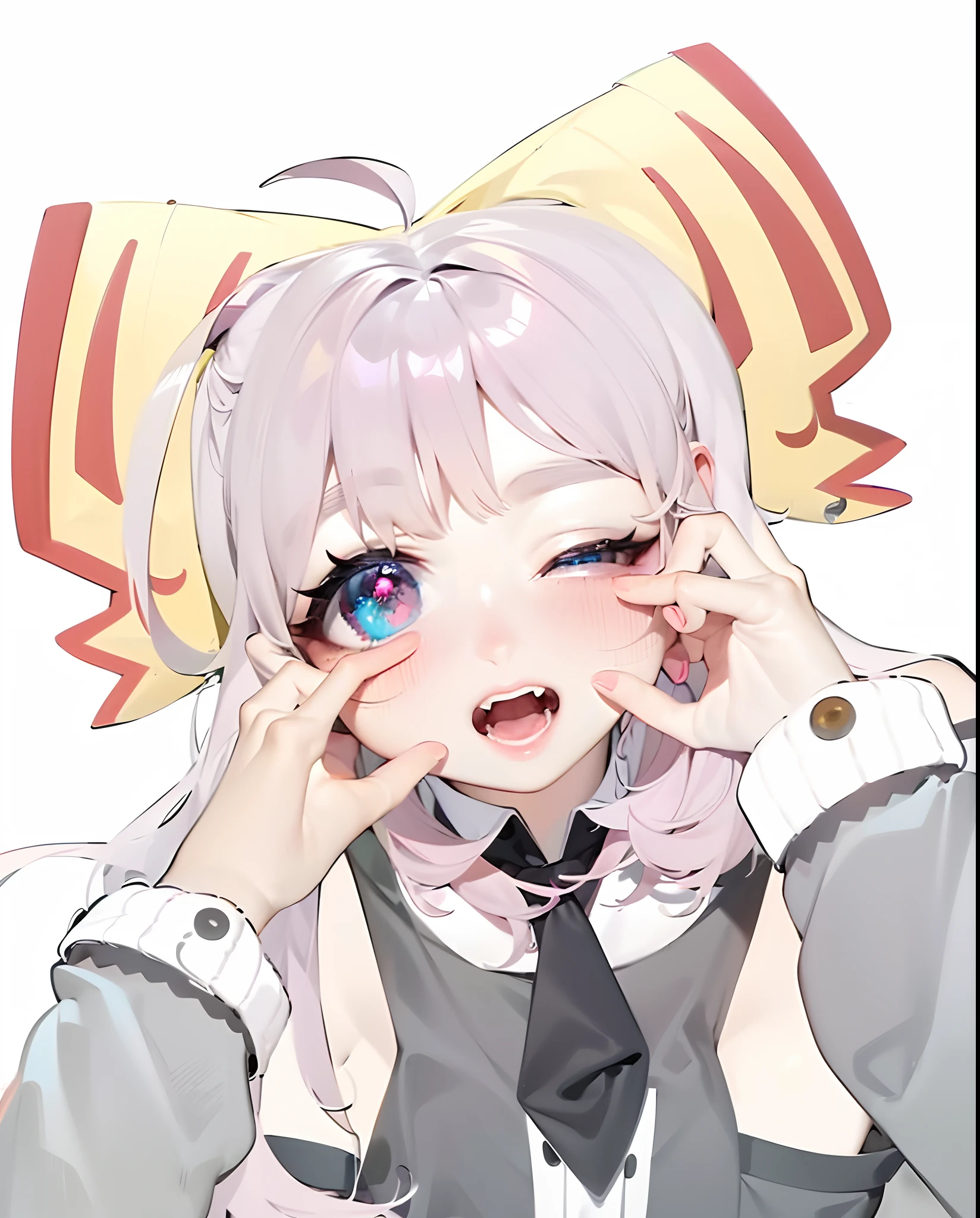 (best quality,4k,8k,highres,masterpiece:1.2),ultra-detailed,(realistic,photorealistic,photo-realistic:1.37),anime girl with pink hair and blue eyes wearing a school uniform, cute anime face, cute anime facial expression, chibi style, tsundere expression, slightly cheerful facial expression, chibi pose, flat anime-style shading, an anime girl, pointing with index finger, Kawai Reina, gap-moe yandere