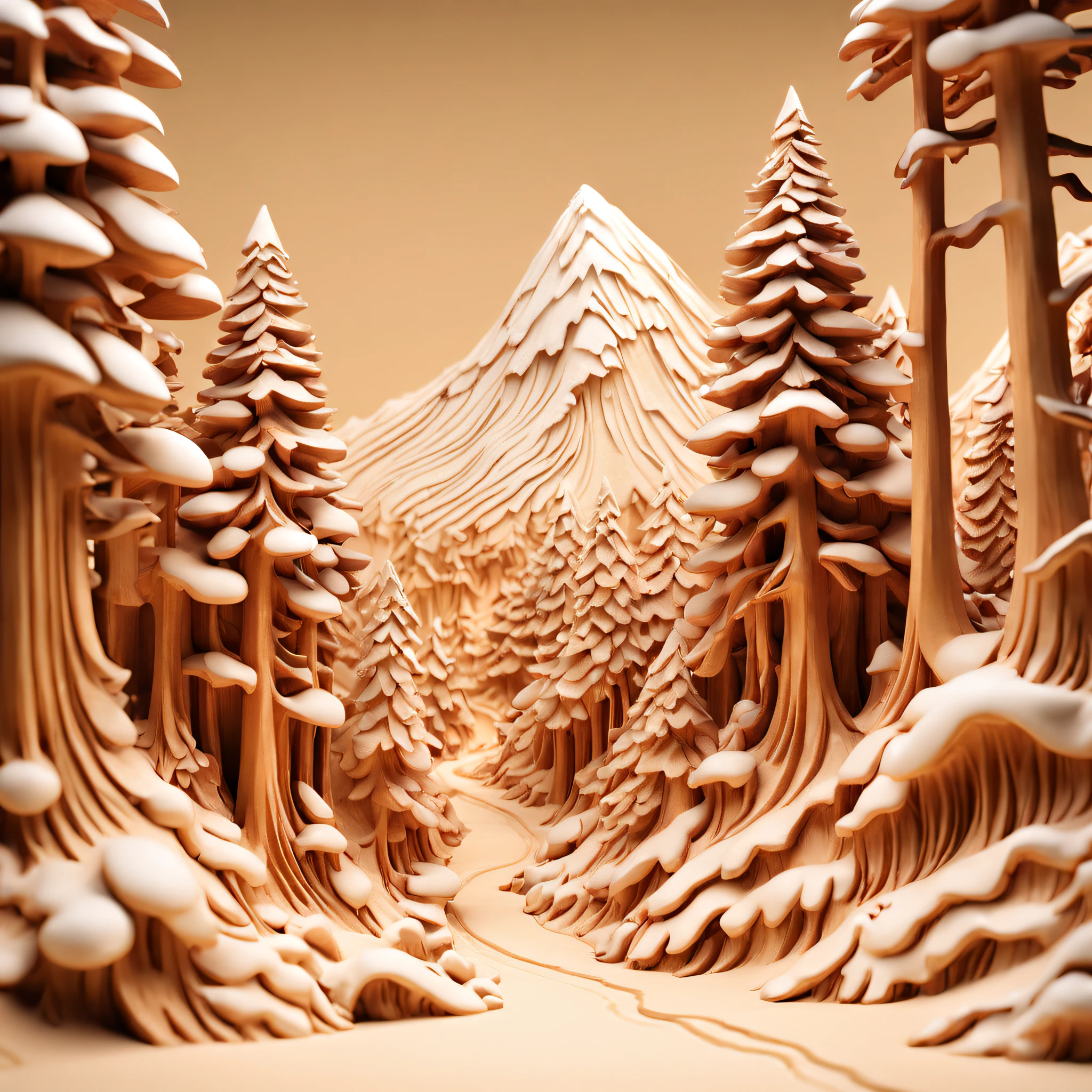 Wood carved rime,Snow-capped pine forest,Snow-capped landscapes,rosewood,Smooth surface,(full_Body), Light,Wood grain background,Playful illustration,Playful,Dreamy imagery,Extremely detailed,art  stations,8K,Soft lighting,subdued contrasts,Incredible art,Phlegm sputum, phlegm,Art germ,