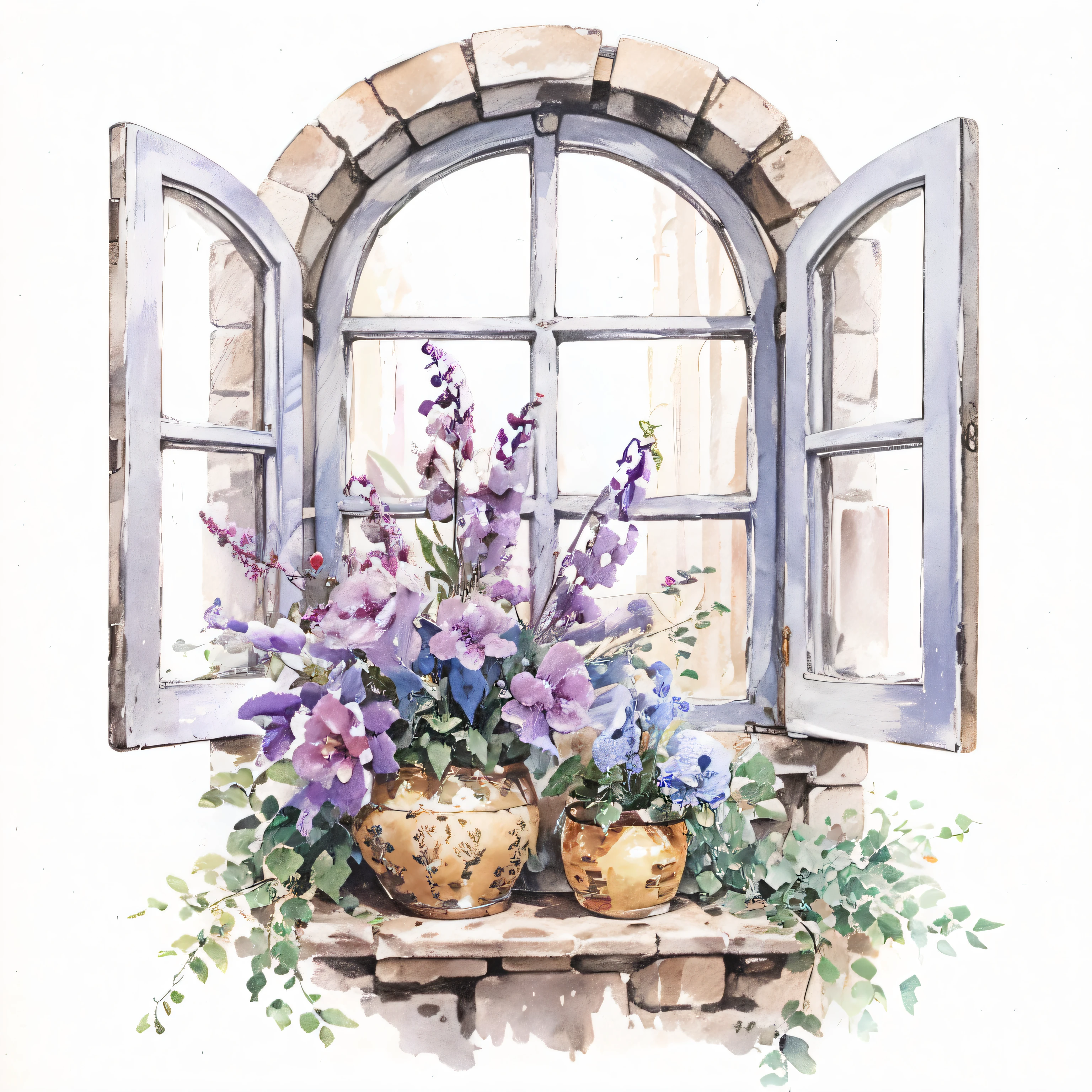 janela com pintura delicada aquarelada, melhorar qualidade