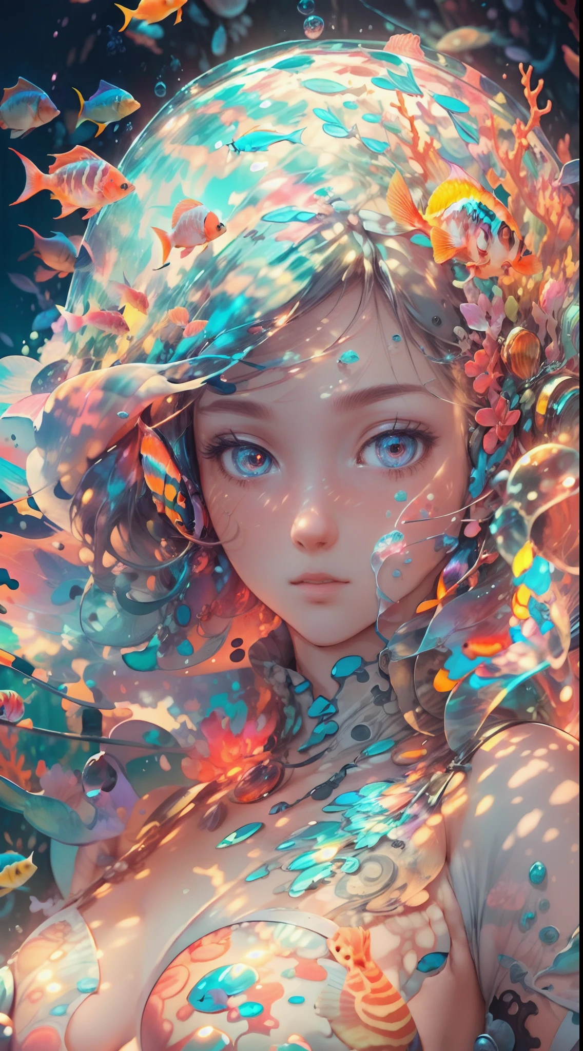 ((High Definition Image)),((minimalistic illustration), (por Genndy Tartakovsky) + (por Ralph Steadman), (A close-up of a water fairy), brilho no ar, symmetr, arte conceitual, Haze:1.5, kawaii aesthetics:1.4, mistborn, (((trending on ArtStation))), trend in CGSociety, global ilumination
