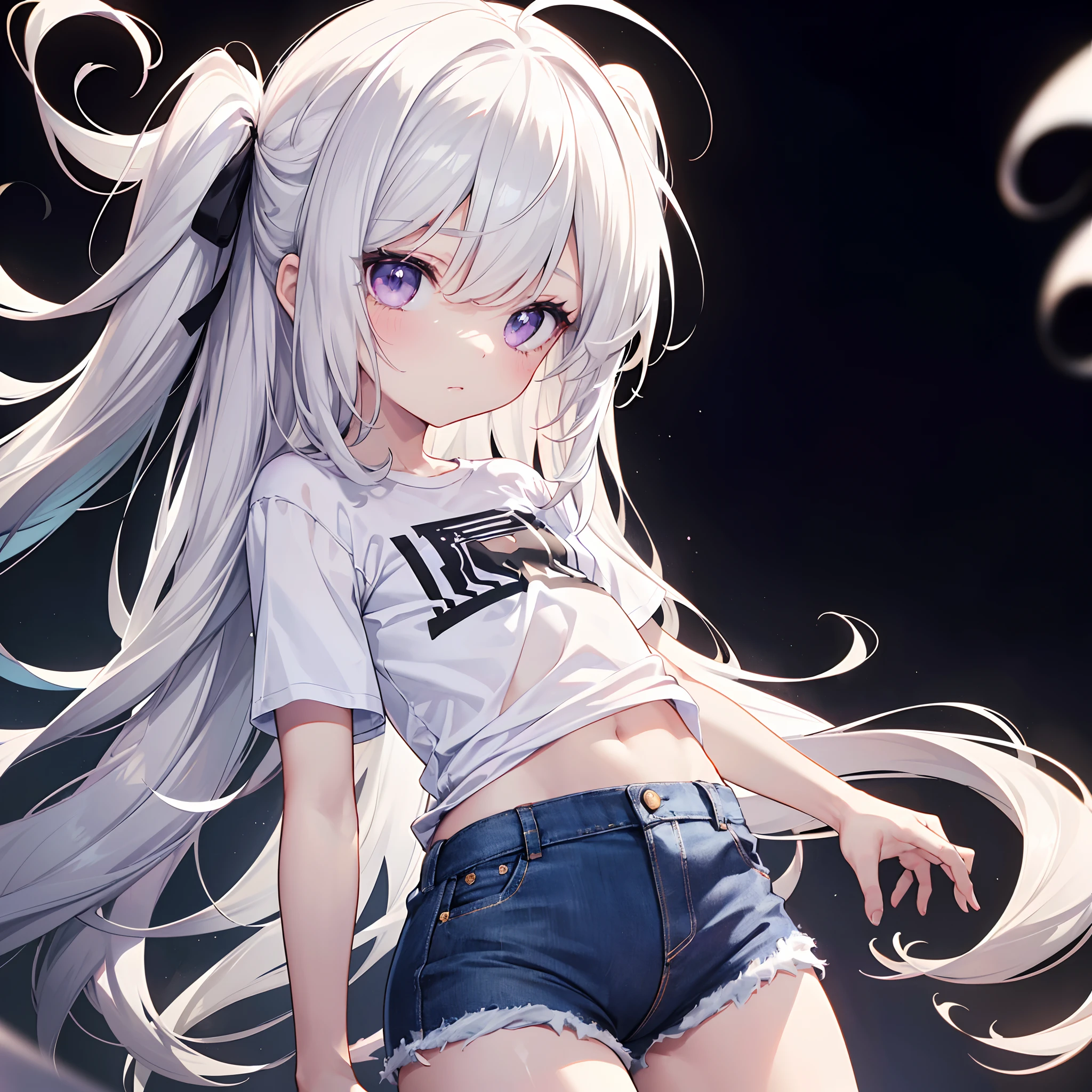 Anime girl with long white hair and blue eyes in shorts - SeaArt AI