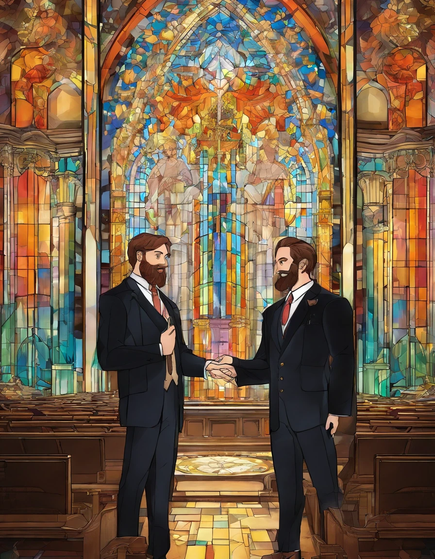 The lecture hall is in the background，Libido boy，Beard，Back head，tall nose bridge，eBlue eyes，blacksuit，Raise your arms high，Stand on the podium and give a lecture