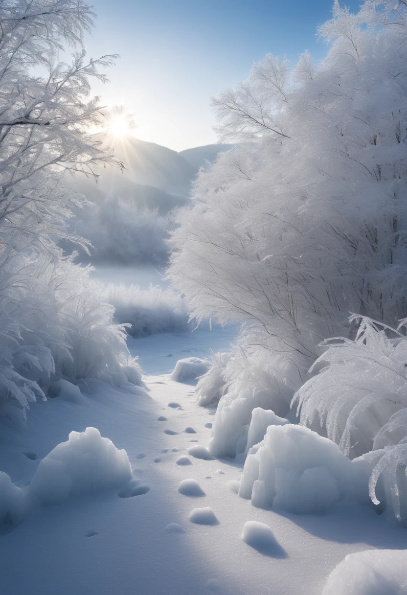 In the cold winter months,The ground is covered with a thick layer of snow,It's as if the world is dressed in white。Sin embargo,This is not enough,Nature also quietly embellishes its most precious gifts。 When you wake up to the first rays of sunlight in the morning,Push open the window,A magical picture unfolds before your eyes。Each branch is covered with sparkling ice crystals,They resemble countless diamonds,Shine brightly。The branches of the trees seem to be embedded in the snow and ice,A forest of ice and snow was formed。 These ice crystals are exposed to sunlight,glittery,It was as if the stars in the sky had fallen on the earth。You can even hear them shivering slightly in the cold wind,Make a pleasant sound。They are so pure、It's so beautiful,You can't help but be surprised。 In this cold season,The magical power of nature,This ice wonderland has been created。It gives a unique charm to winter,Also let people understand,Even in the coldest season,Nature can still bring beauty and life。