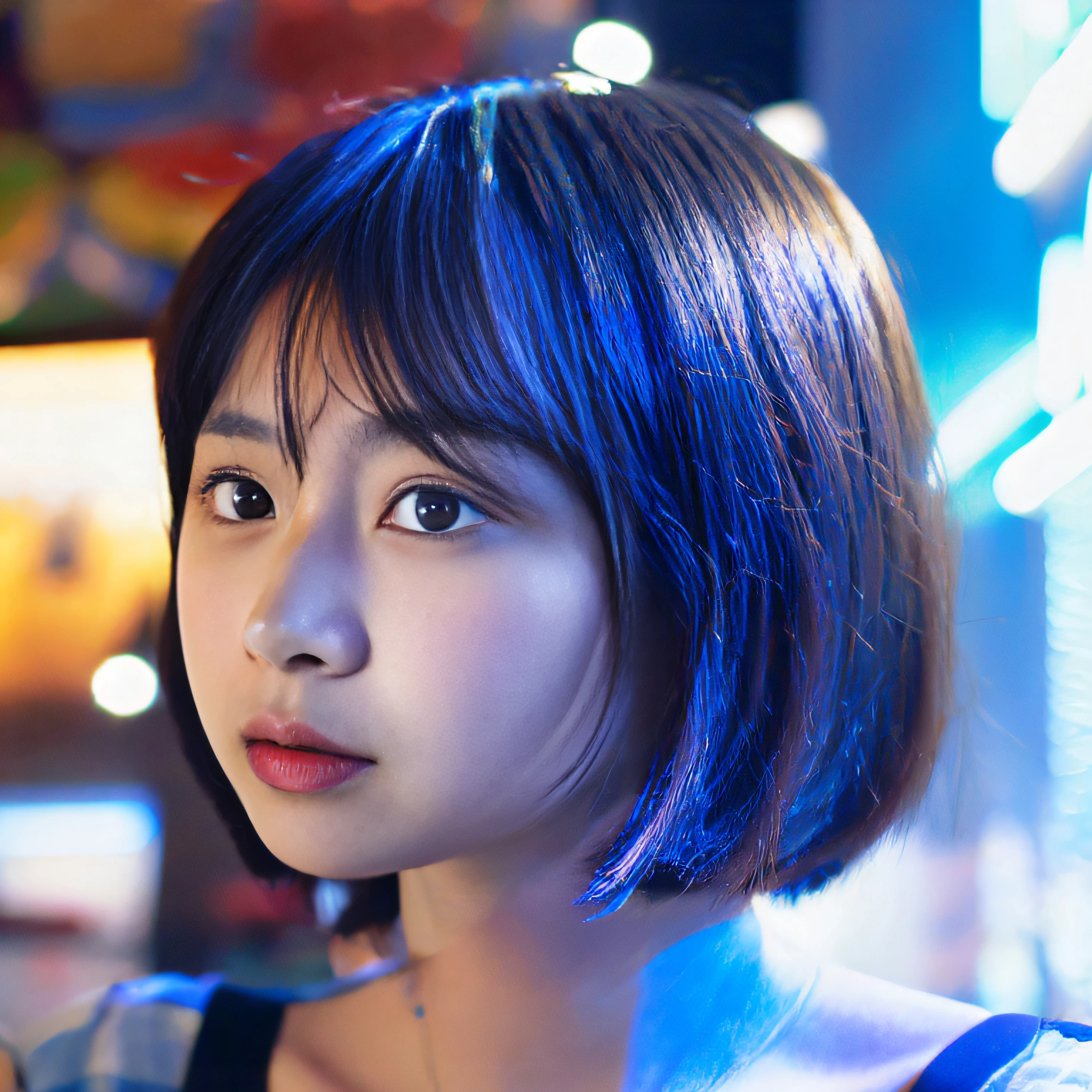 lower nose、Turn left、looking away/looking at another,narrowing between the left and right eyes,、The color of the eyeballs is black、eyes are big、best quality, ultra high res, masterpiece, 1girl, woman, teen, tender, (photorealistic:1.4) , looking at viewer, cute face, (loli:0.1), dramatic lighting, (natural skin texture, hyperrealism, soft light, sharp),