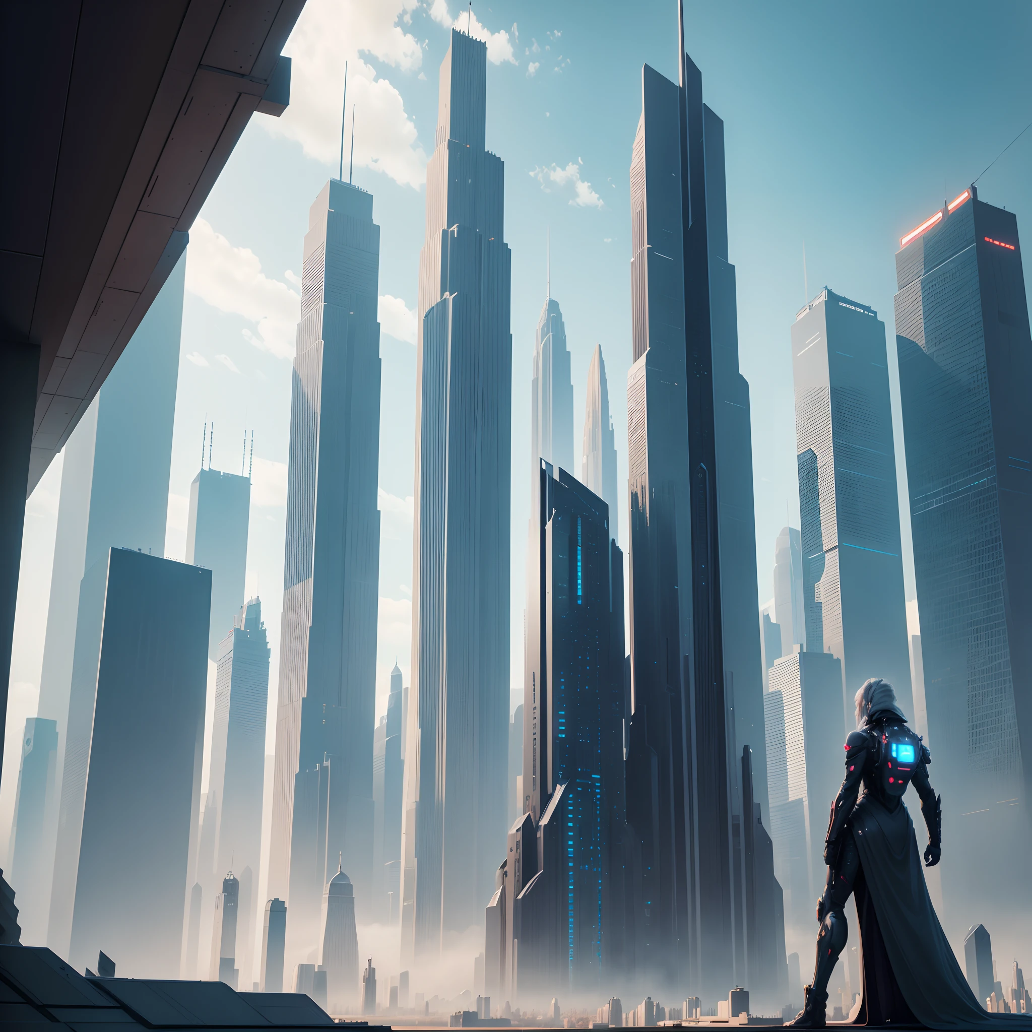 Futuristic skyline with skyscrapers,60 times the height of the building,mont,cyberpunked,Best Quality,epcot,masterpiece,Megacities,Buildings of overwhelming height,A building far beyond the imagination of mankind,超A high resolution,SFart by