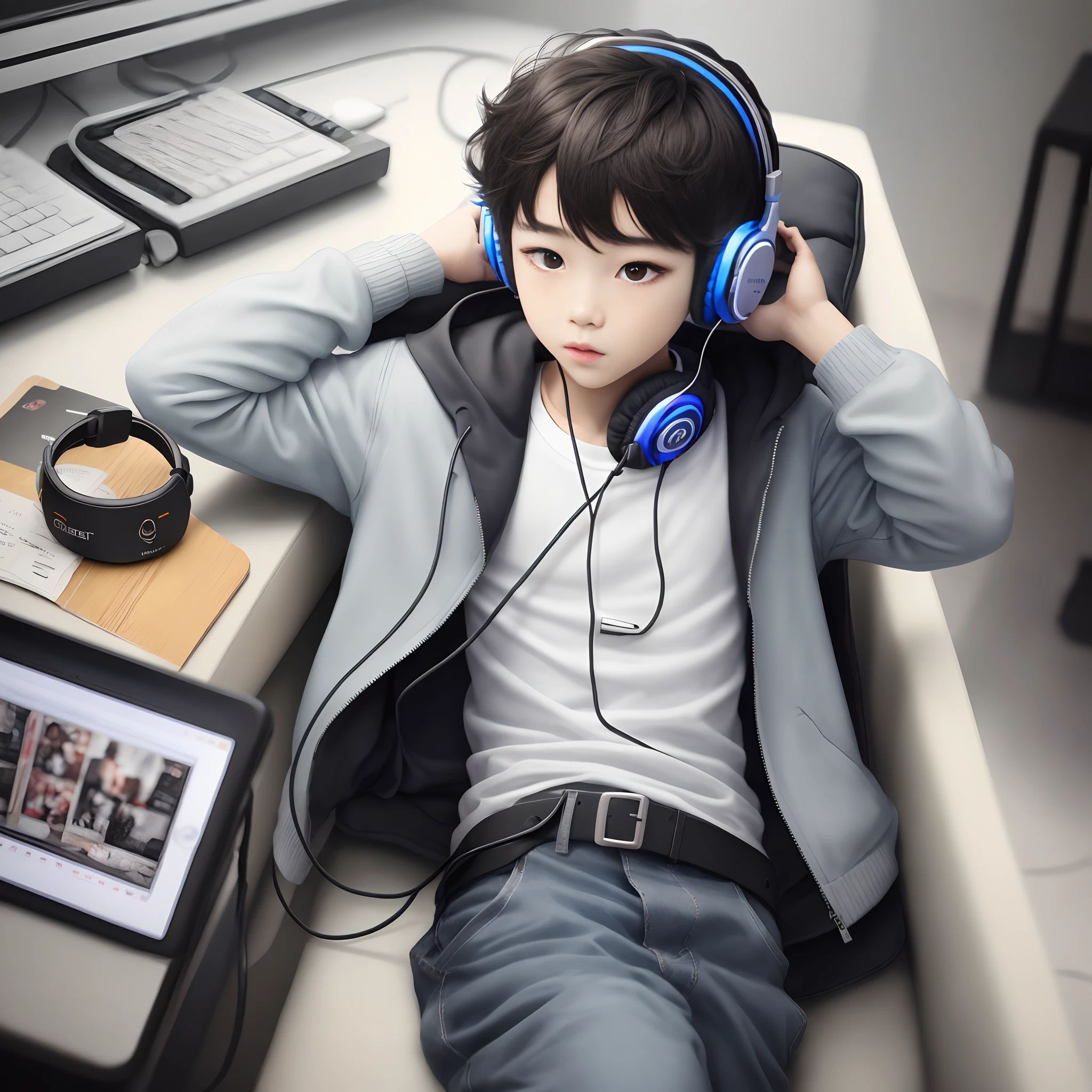 center part,boy,headphone