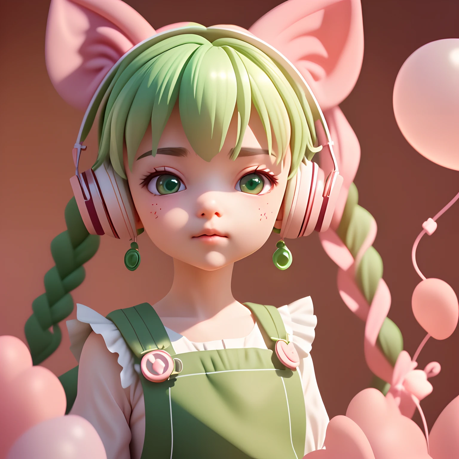 (Extremely detailed CG Unity 8k wallpaper, masterpiece, best quality, super detailed), (best lighting, best shadow, extremely delicate and beautiful), floating,
	
[(Headbands, earrings, (green: 1.5|red: 1.2) braided pig's tail hair with kitten headphones, (pink: 1.3) overalls) :: 0.8]