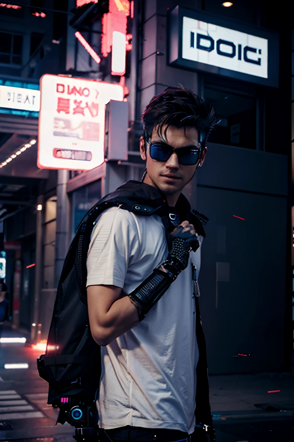 Change background cyberpunk handsome boy, realistic face, 8k, ultra realistic.