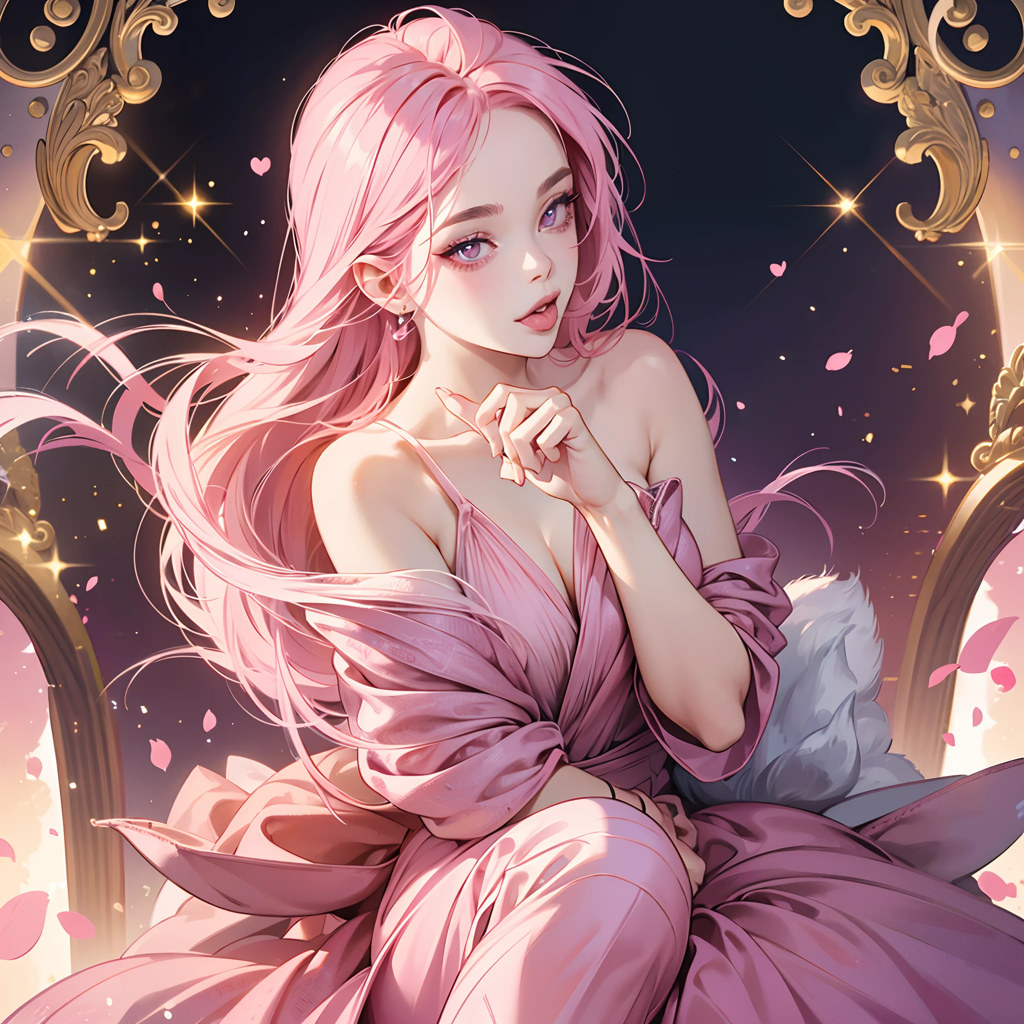 Pink hair and veil sitting Arapei girl on bed, Guviz-style artwork, trending on cgstation, Guviz, inspired by Yanjun Cheng, 🌺 CGSesociety, Ethereal beauty, yanjun cheng, Palace , A girl in Hanfu, Inspired by Huang Ji, trending at cgstation, ((a beautiful fantasy empress))