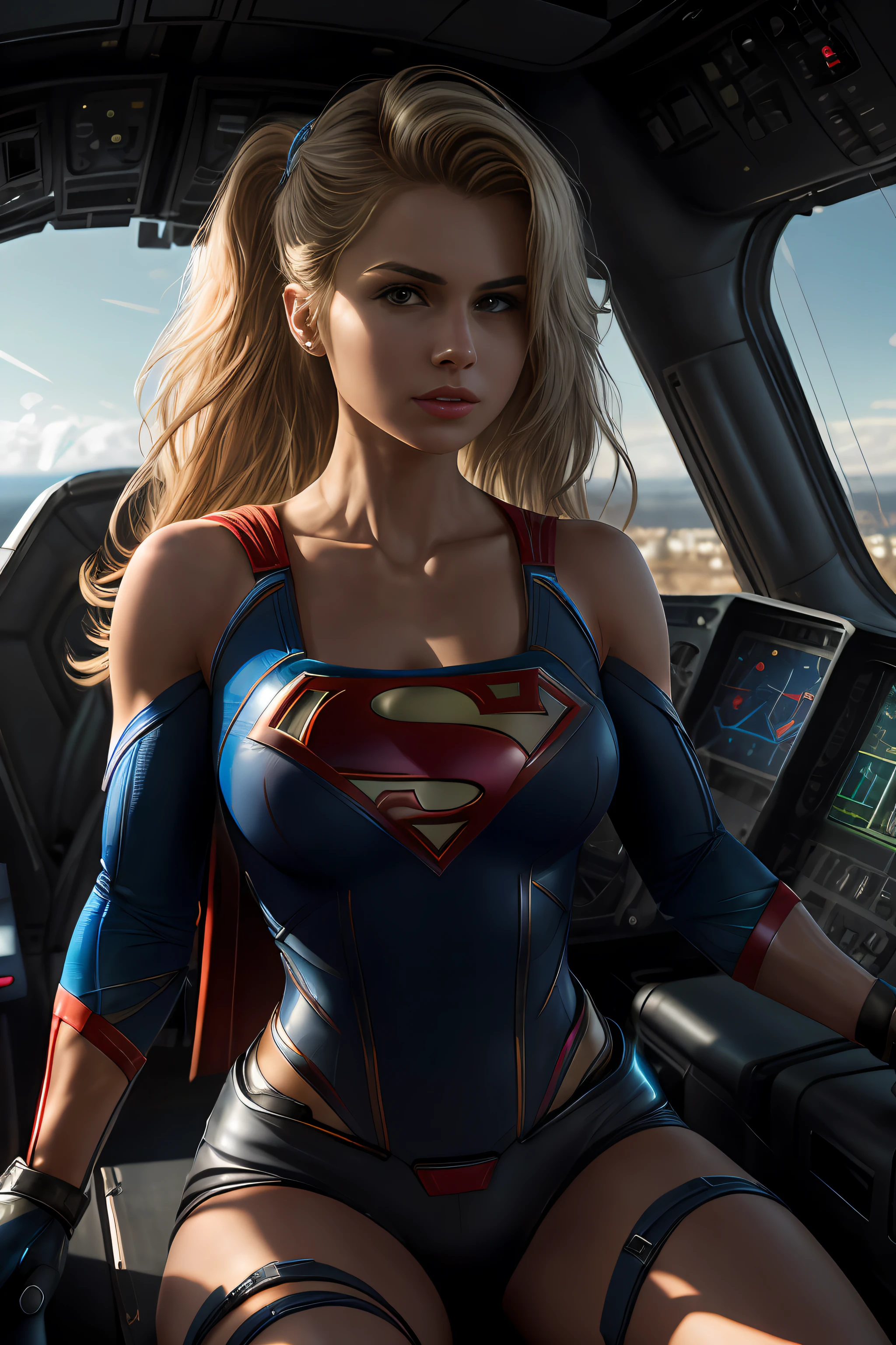 nsfw, close up, naked, nude, naked pussy, lying pose view from above, open legs,(Extremely detailed 8k wallpaper), supergirl sitting tied in a futuristic fighter jet cockpit, red and blue futuristic fighter jet cockpit, sitting in black leather pilot seat, sitting in leather seat in cockpit, futuristic fighter jet cockpit:1.3, supergirl:1.2, tied with a carbonfiber rope:1.2, confident, many switches and lights, long hair, naked, calm, modern futuristic pink clothing, complex, highly detailed, and dramatic, cinematic lighting, bright scene, soft lights, large breasts:1.4, nsfw:1.4, fit girl, lean girl, tight pink leather supergirl clothes, cleavage, spiderman logo:1.4