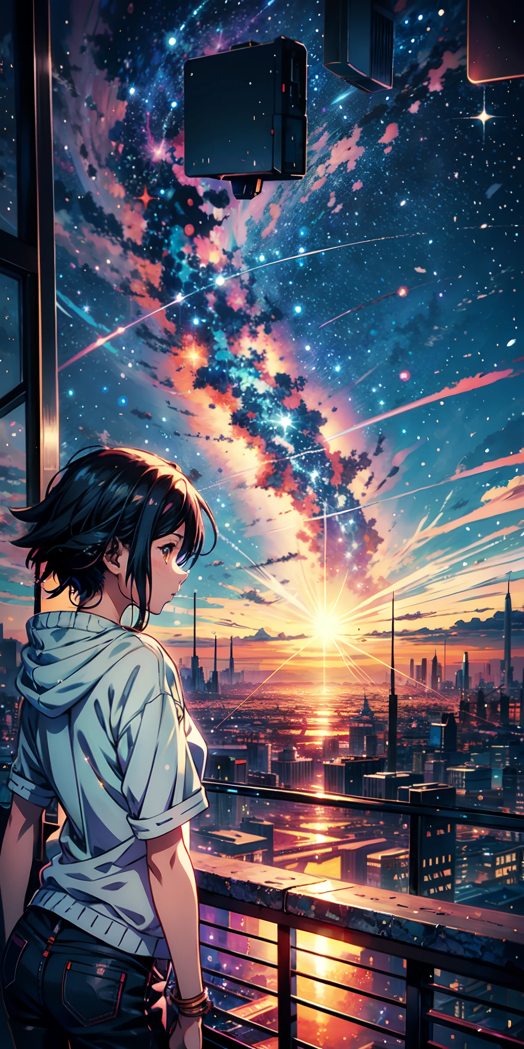 anime wallpapers of a girl looking at a view of the sky and stars, cosmic skies. by makoto shinkai, anime art wallpaper 4 k, anime art wallpaper 4k, anime art wallpaper 8 k, anime sky, amazing wallpaper, anime wallpaper 4 k, anime wallpaper 4k, 4k anime wallpaper, makoto shinkai cyril rolando, anime background art