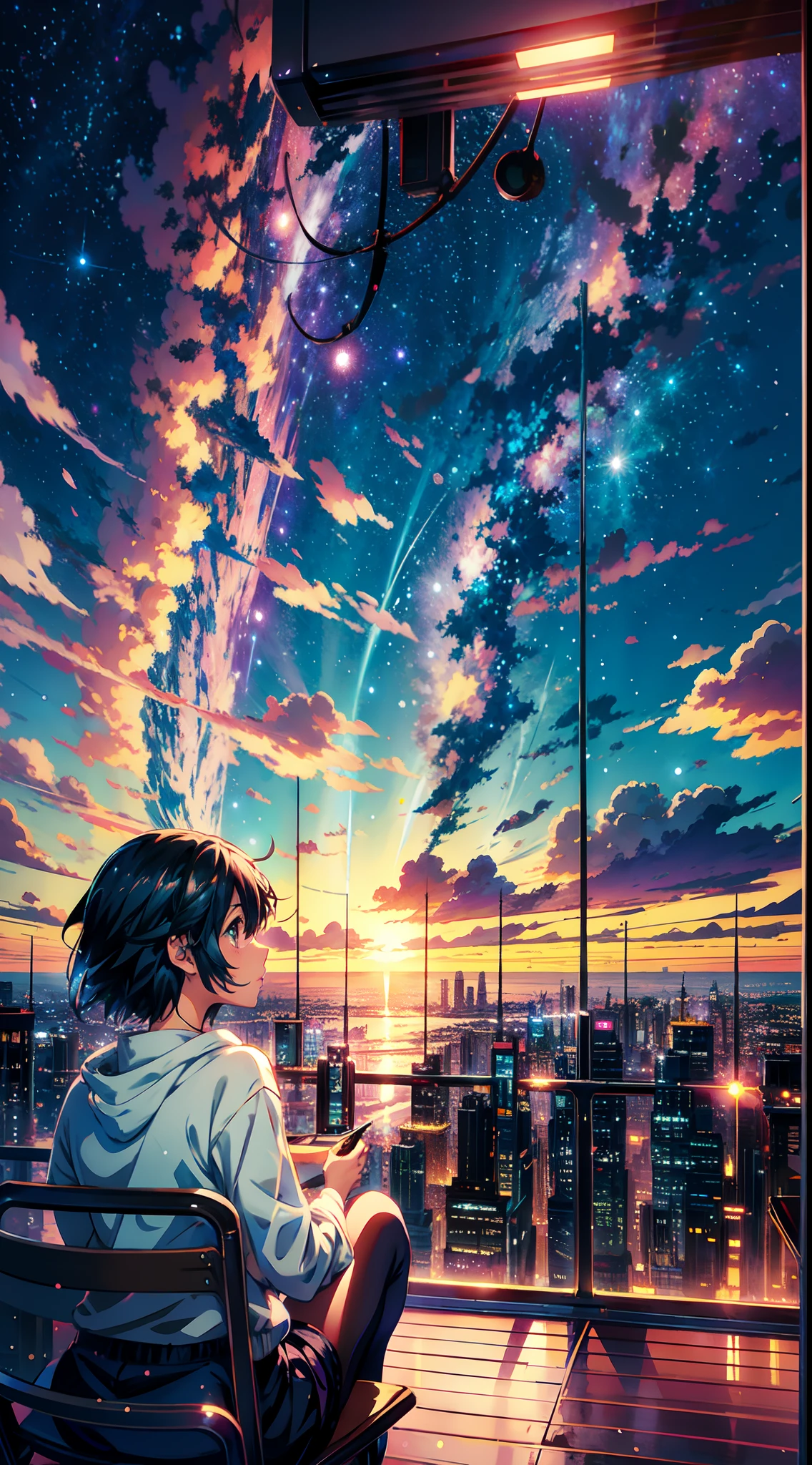 anime wallpapers of a girl looking at a view of the sky and stars, cosmic skies. by makoto shinkai, anime art wallpaper 4 k, anime art wallpaper 4k, anime art wallpaper 8 k, anime sky, amazing wallpaper, anime wallpaper 4 k, anime wallpaper 4k, 4k anime wallpaper, makoto shinkai cyril rolando, anime background art