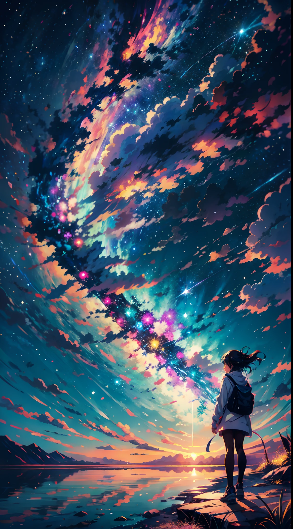 anime wallpapers of a girl looking at a view of the sky and stars, cosmic skies. by makoto shinkai, anime art wallpaper 4 k, anime art wallpaper 4k, anime art wallpaper 8 k, anime sky, amazing wallpaper, anime wallpaper 4 k, anime wallpaper 4k, 4k anime wallpaper, makoto shinkai cyril rolando, anime background art