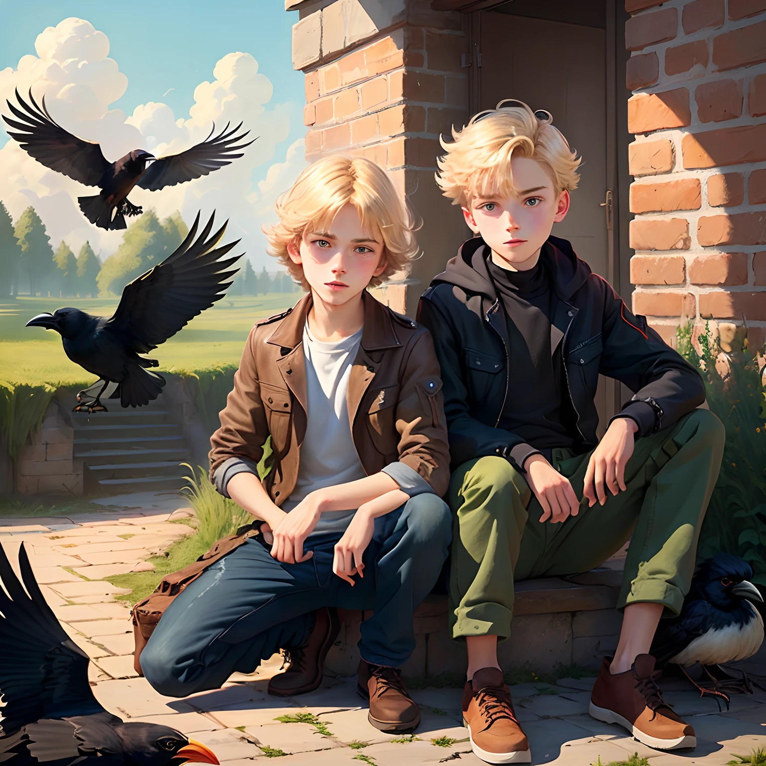 Blond boy cartoon with crow in Emsdetten