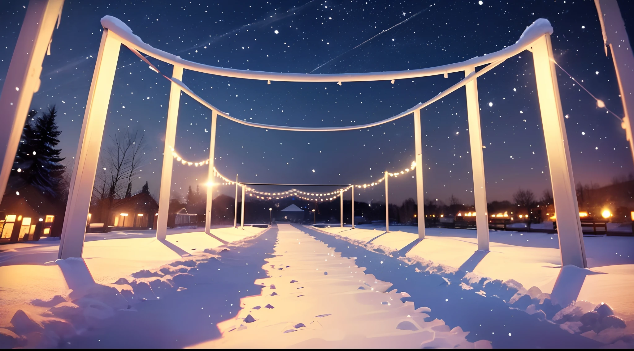 Winter Background Image for Social Media, Winter mood, warm light, Garland, snowing