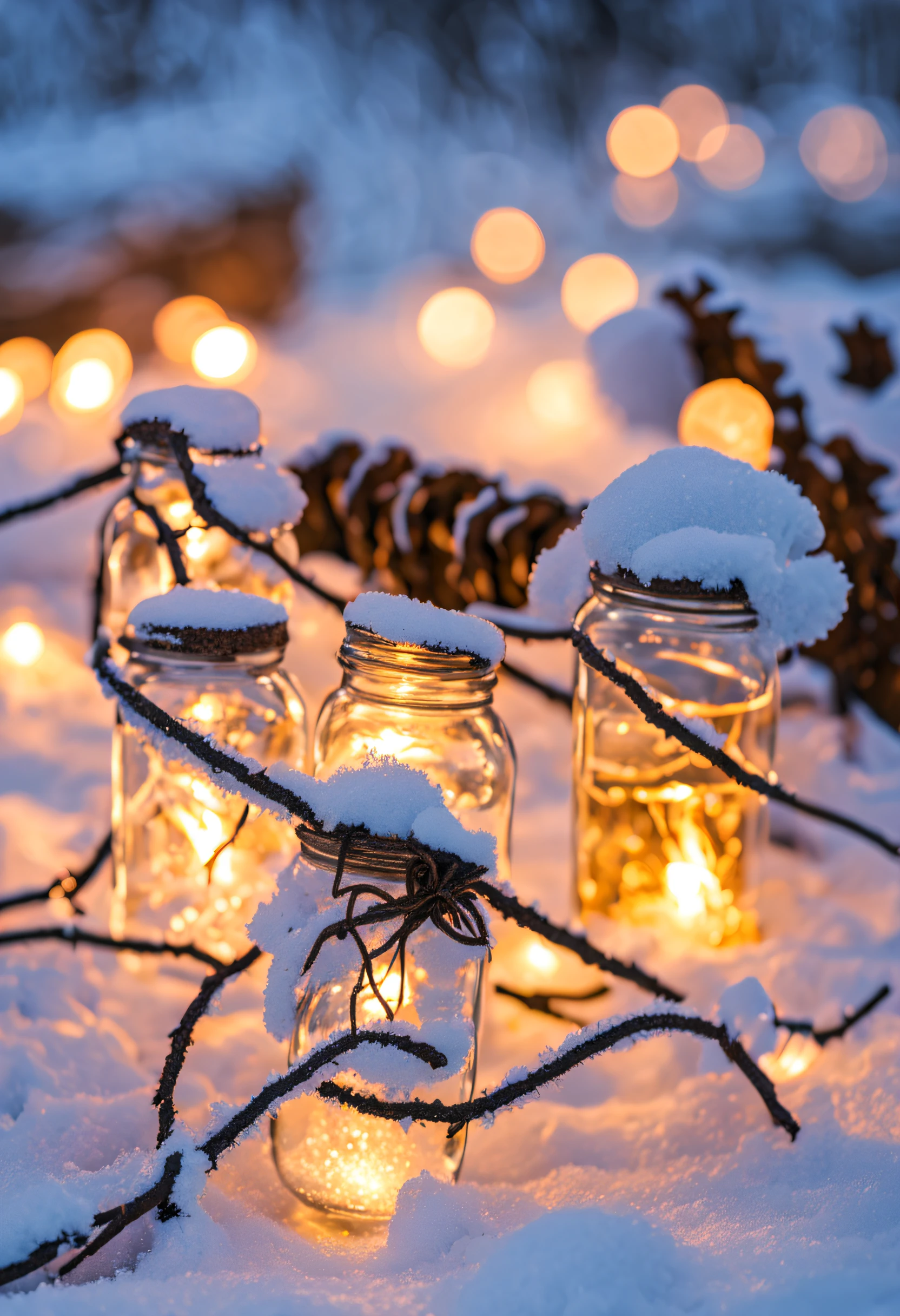 Winter Background Image for Social Media, Fond memories of the upcoming New Year holiday, Winter mood, Warm light, In the foreground are garlands,  Falling snow