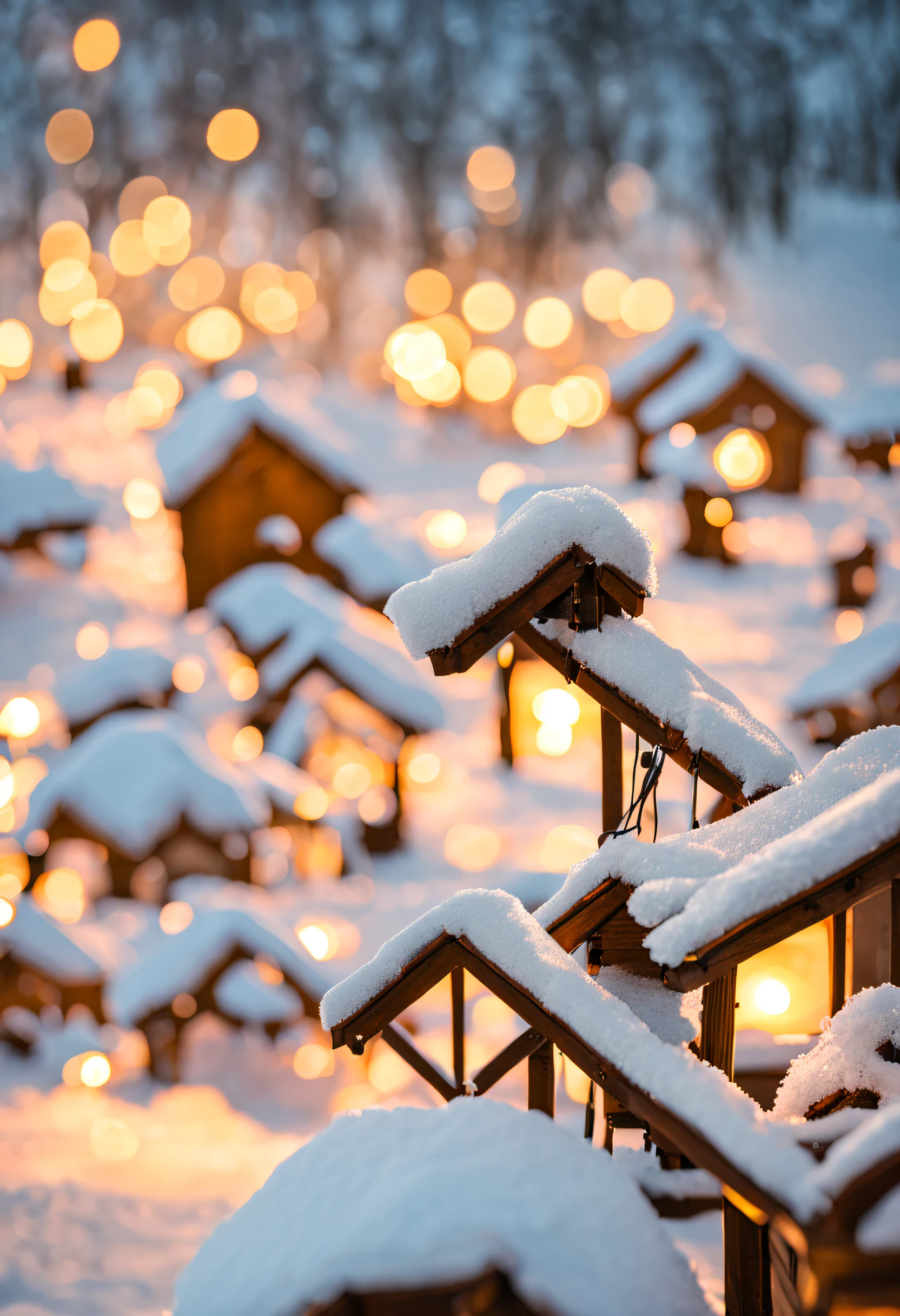 Winter Background Image for Social Media, Fond memories of the upcoming New Year holiday, Winter mood, Warm light, In the foreground are garlands, Falling snow