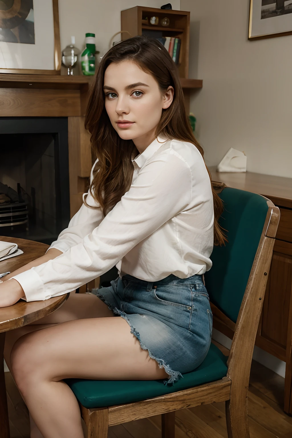 Realistic, Beautiful Irish women , sit on chair