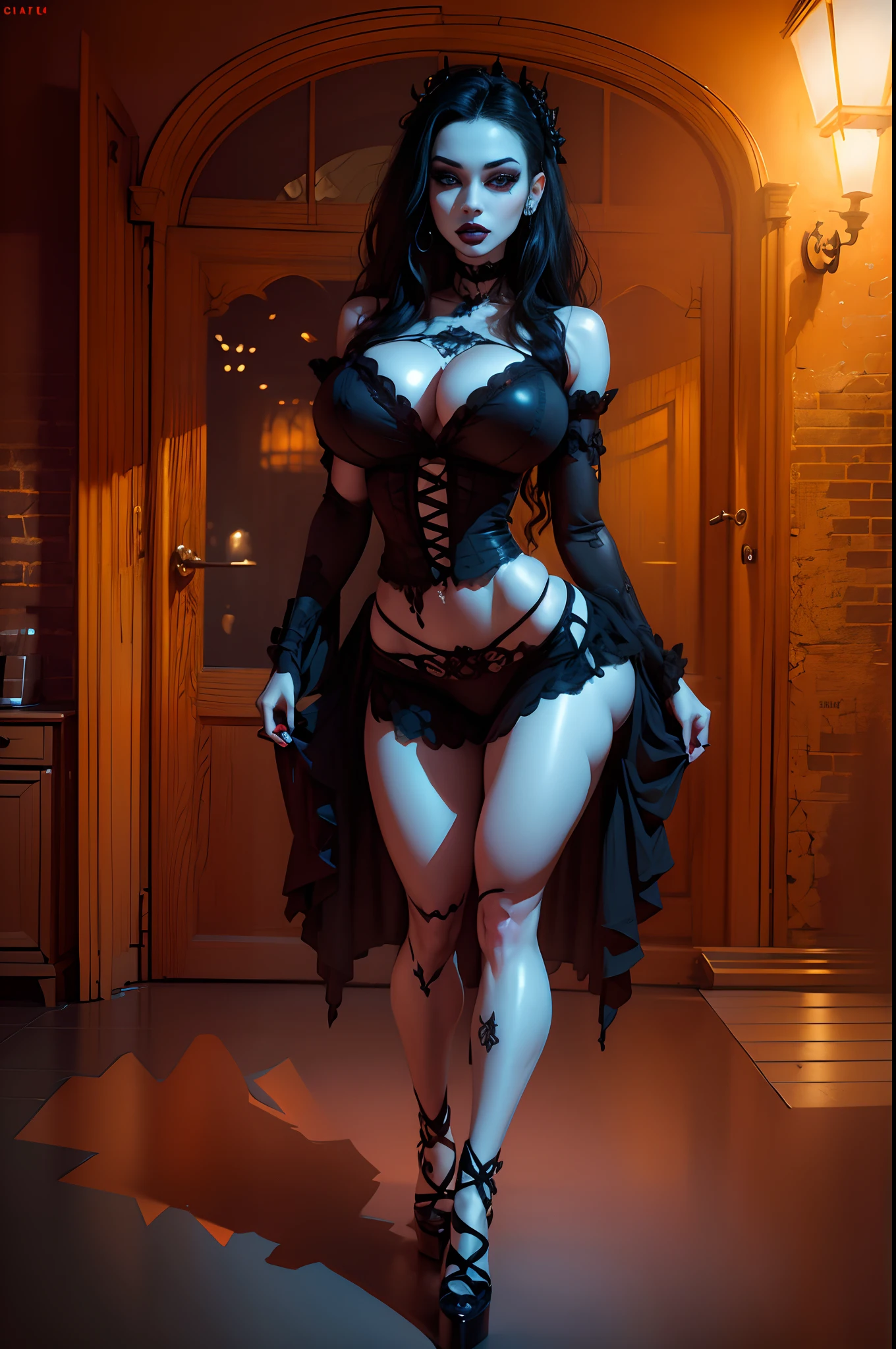 supper pale goth , make face realistic, (Masterpiece: 2), (very detailed: 2), (beautiful: 2) black lipstick