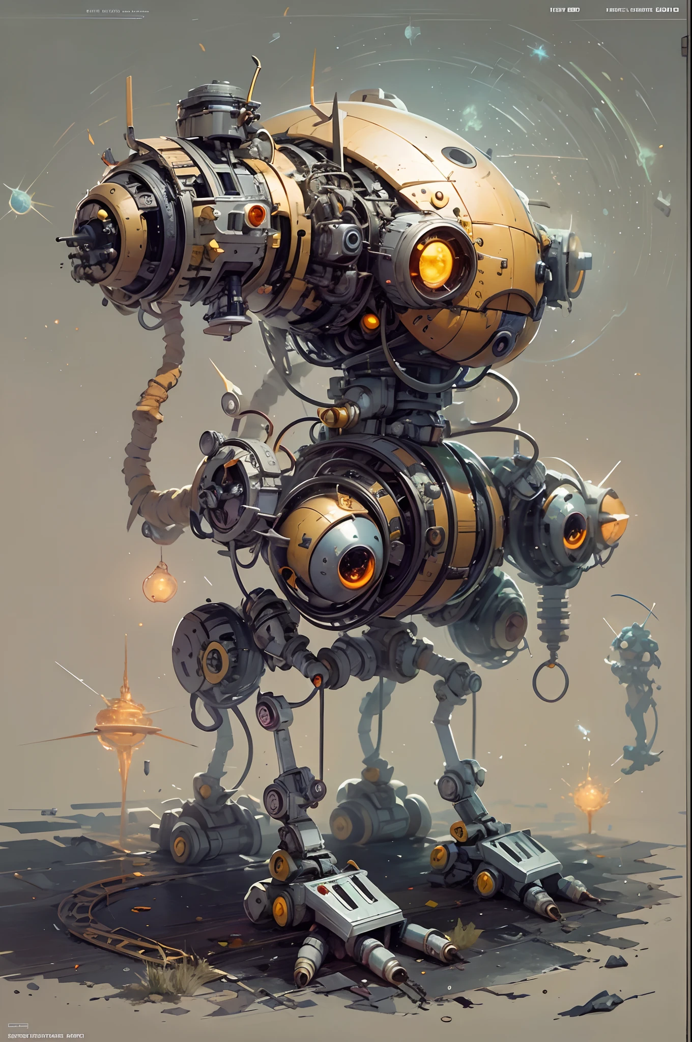 A fantz monster design, Cute robot in the middle of space [style-rustmagic]，female robot，Half-human, Cyborgs，Work on the space station，