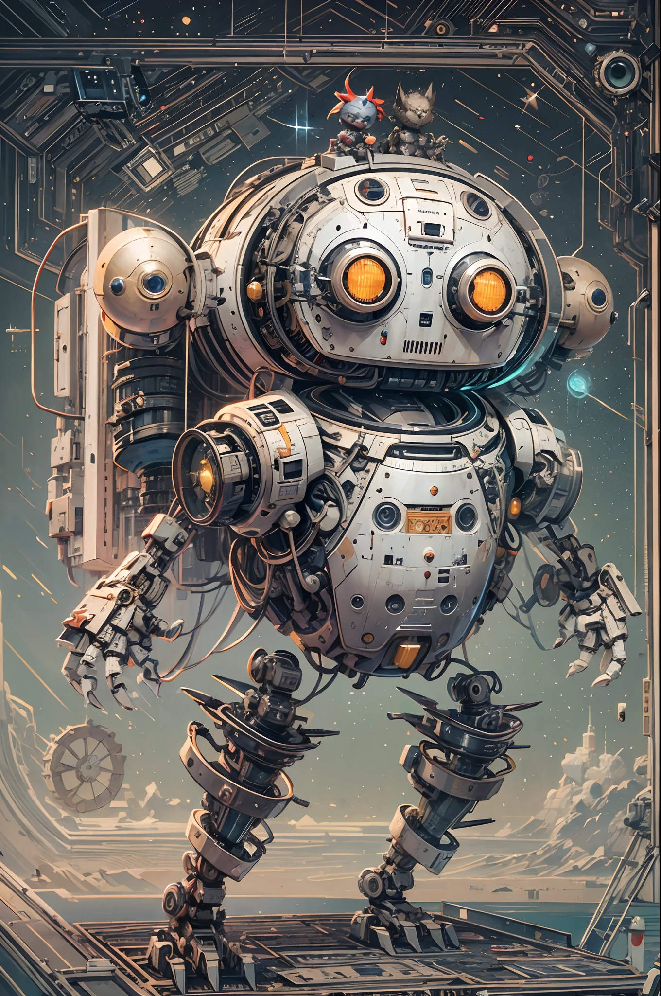(full body shot) by francis picabia and Jeff Sotto
The mech robotic titty maid,  (Amazing nanopunk academic assemblage art made with hundreds of found trash components : 1.6), complexities composite featured (porn:1.2) artwork, remodern <lora:add-detail-XL:0.6> <lora:corcoc1sXL:0.6> corcoc1s <lora:XL_holloAI_v1.0:0.65> holloAI (robot monster with penis:1.1) (weirdcore:1.1)