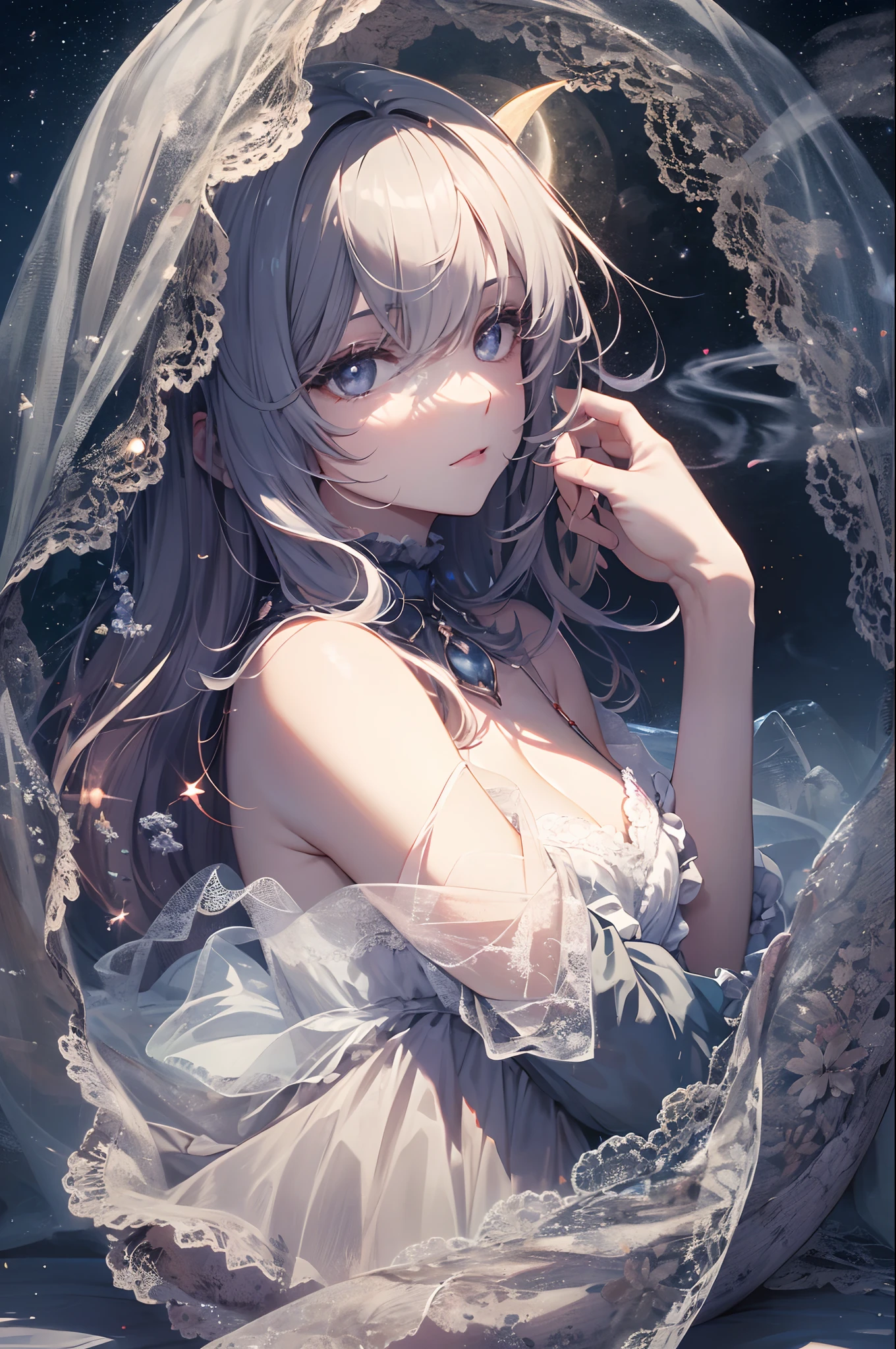 The solitary moon, like a mirror, is enveloped in a veil of smoke. The moonlight is as light as a lover's hand, and as light as a lover's dream. --auto --s2