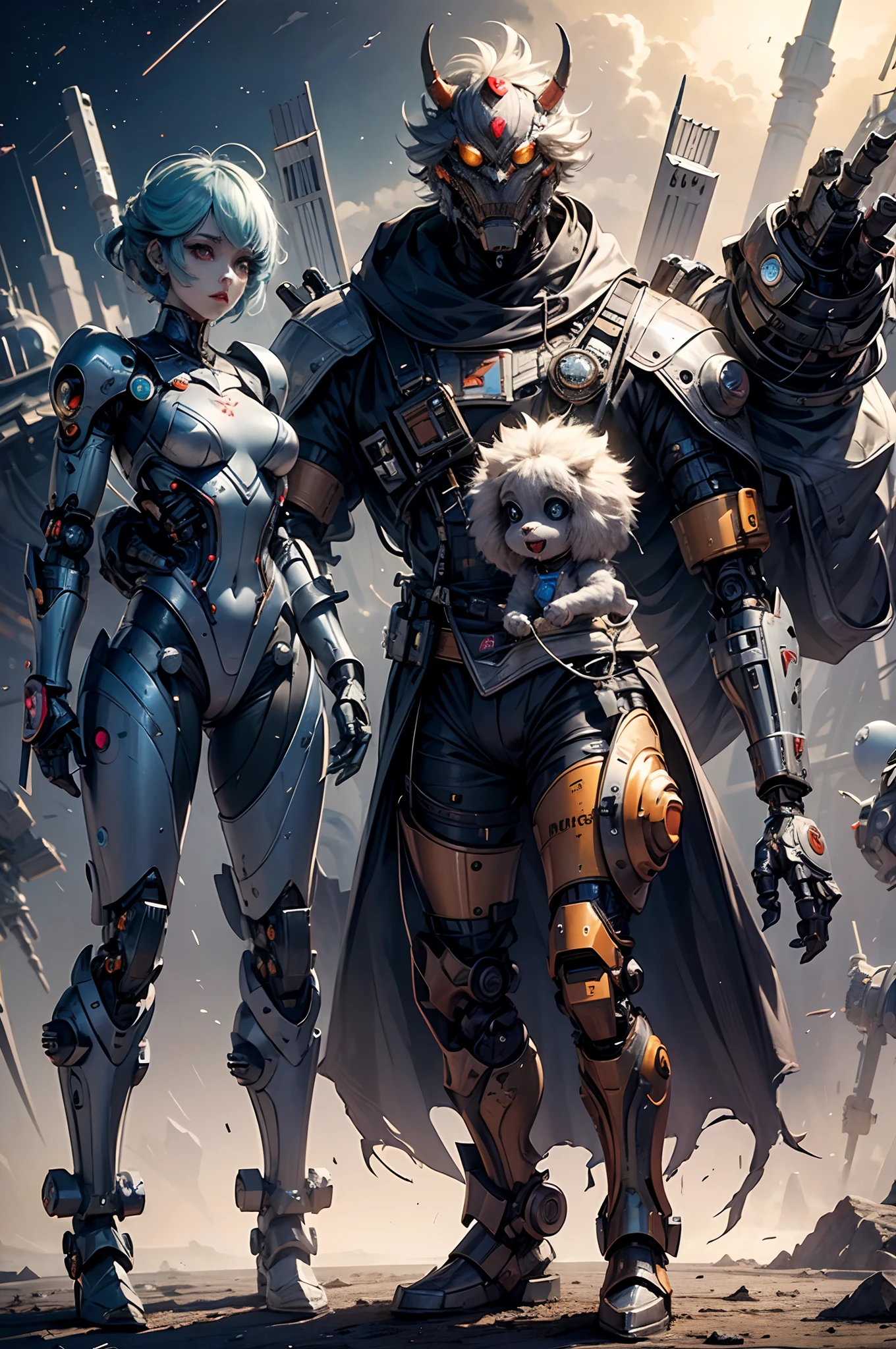 A fantz monster design, Cute robots in space [style-rustmagic]，female robot，Half-human, Cyborgs，Work on the space station，
