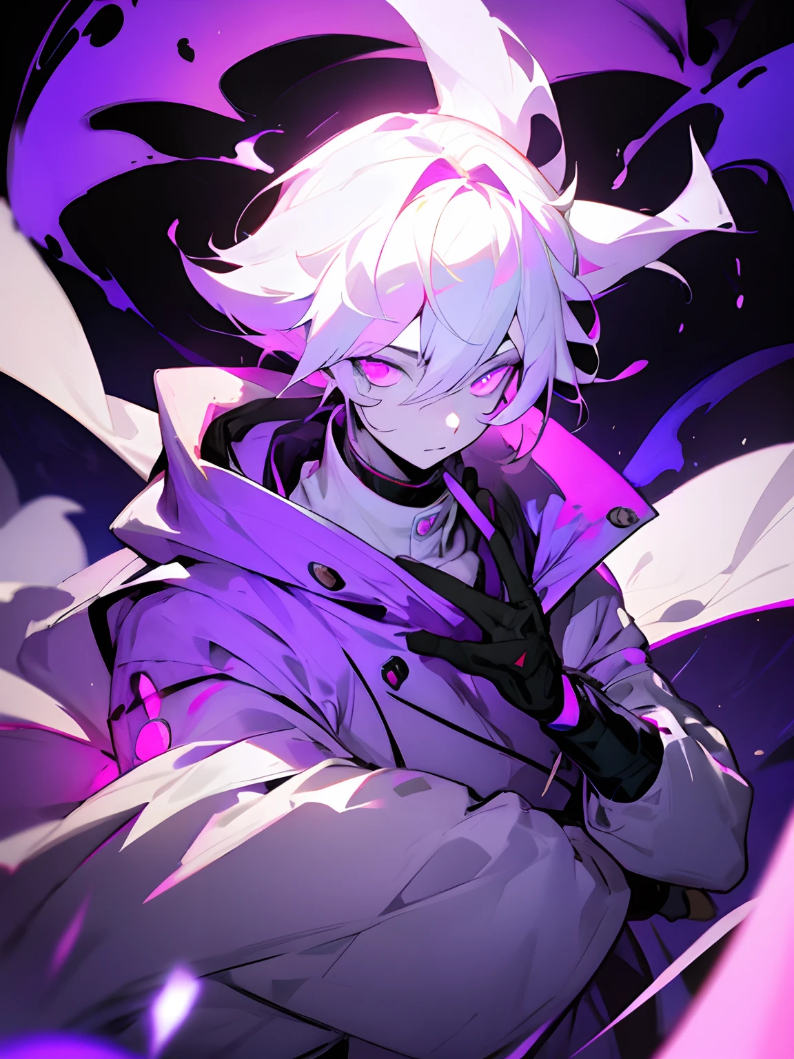 Make a grey furry demon girl with black baggy pants with a black cosmic cape, purple and red cape with a hood and an 18th-century white shirt and turn him into a cosmic god of death