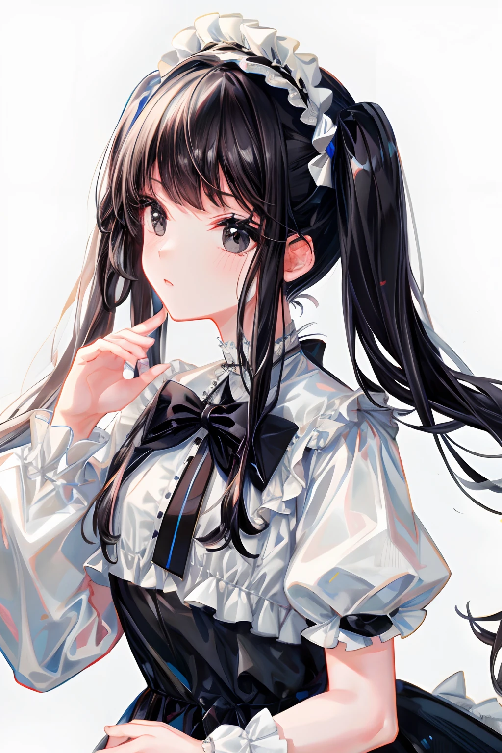 Girl,twintail,black hair,black eyes,white ta_dress,