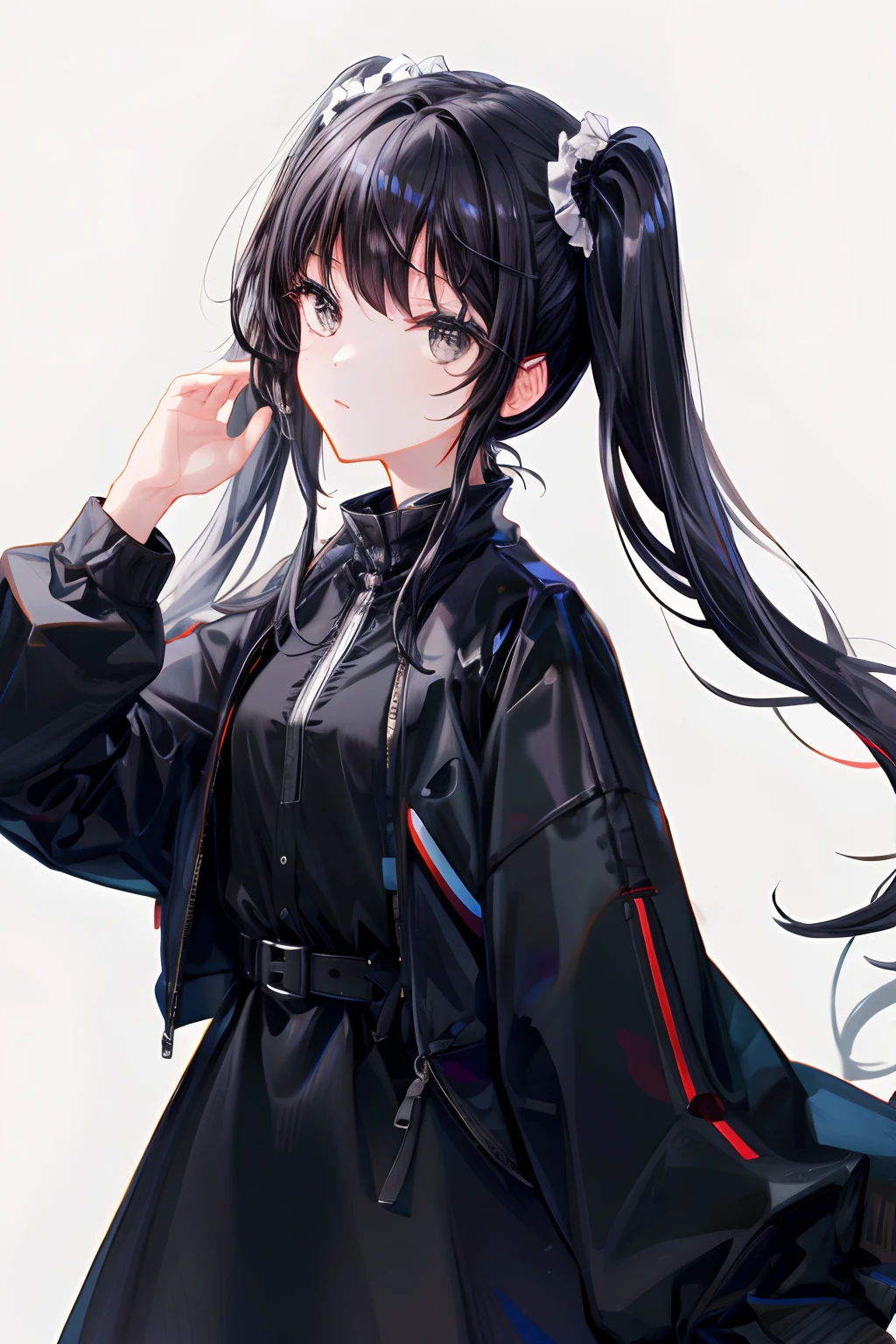 Girl，twintail，black color hair,black eyes，dress