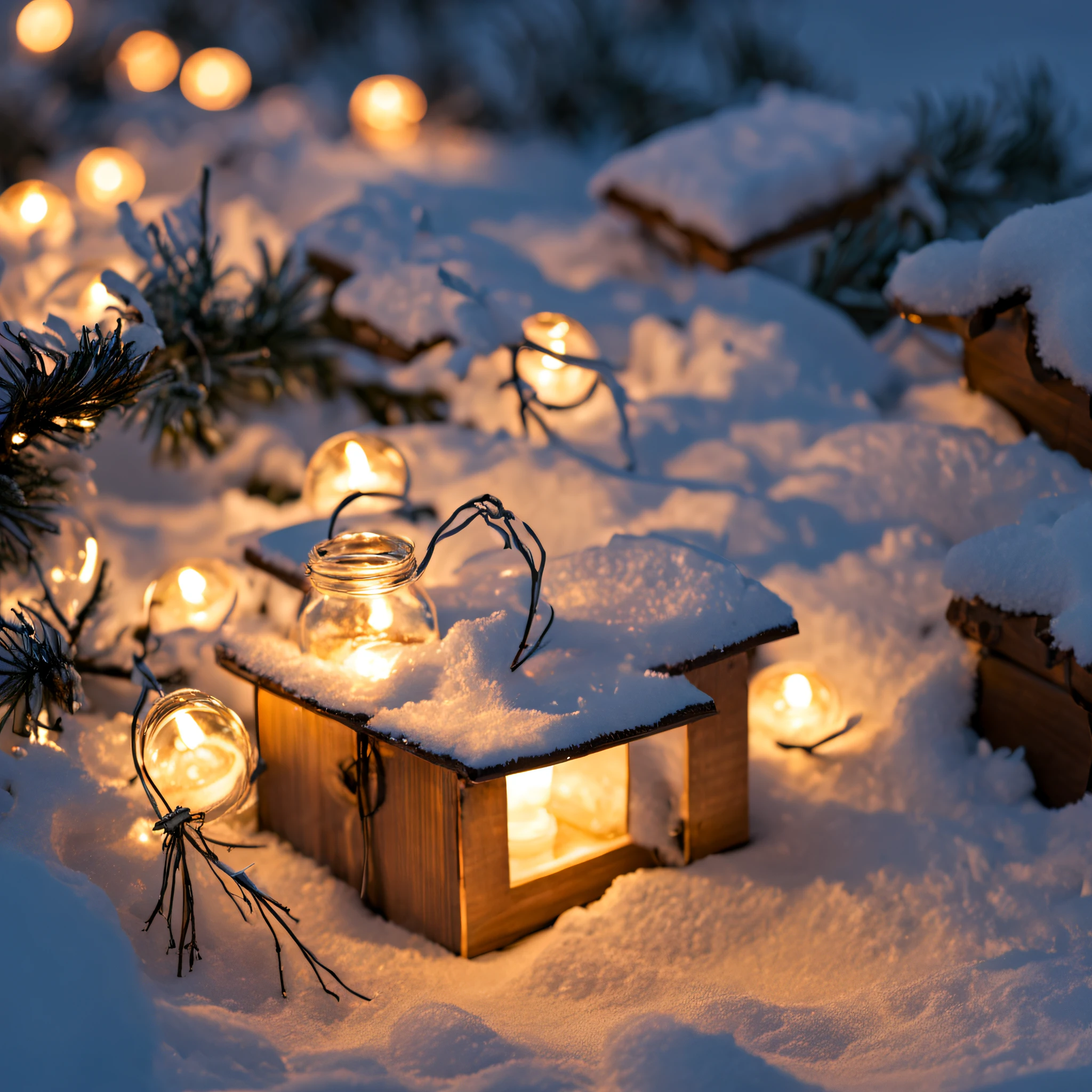 Winter Background Image for Social Media, Warm memories of the upcoming New Year's holiday, Winter mood, Warm light, In the foreground are garlands, Falling snow