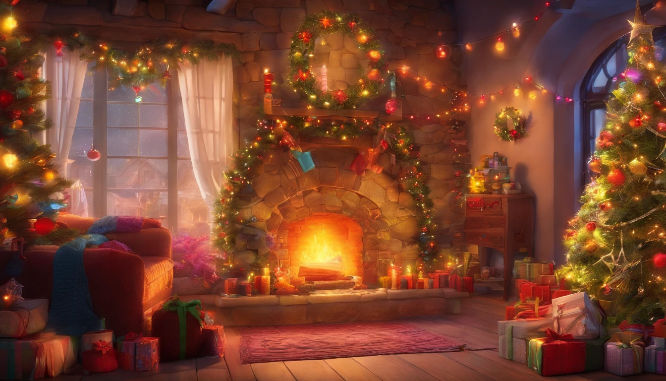 Design a Christmas card，There is a dreamy and fantastical scene on it，Crochet is highlighted, knitting, Sewing, and colorful yarns.

Front of Christmas card:

image: dream magical, Fantasy-style scenes

In a world where dreams come true, A captivating picture unfolds in front of a crackling fireplace. an old sewing machine, Highlight on the left or right, Creates a sense of nostalgia and tradition, Blends perfectly with the crochet theme, knitting, and sewing.

Beautifully wrapped gift boxes are scattered throughout the scene, Some show crochet hooks, crochet hook, and sewing patterns, Highlight the crochet process, knitting, and sewing. Wool and colorful yarns cascade down like a gentle waterfall, Actively used in production, Create a paradise for the dreams of craftsmen. Soft fairy lights fill the space with a dreamlike glow, A place where holiday wishes fly.

hanging from the ceiling，Decorative mantelpiece, Wreaths are woven with magic gadgets and elven bells，Adds an extra layer of magic to the environment, Make this Christmas a truly fantastic and cunning adventure.

[Your heartfelt Christmas greetings are here]

Ton: warm, Inviting, And full of the magic of making and dreaming.