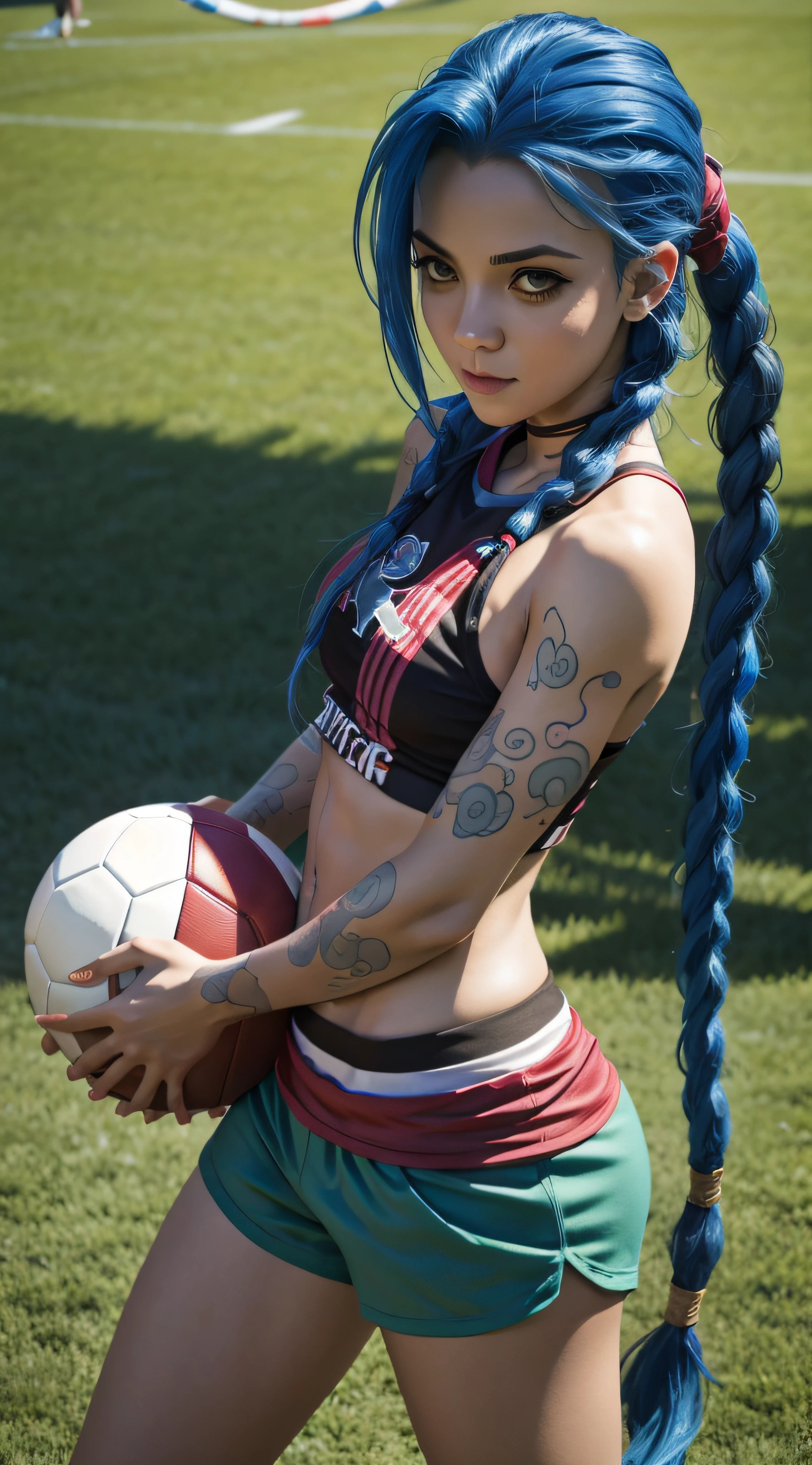 jinx plays football with a round ball. Best quality, Super detail.
