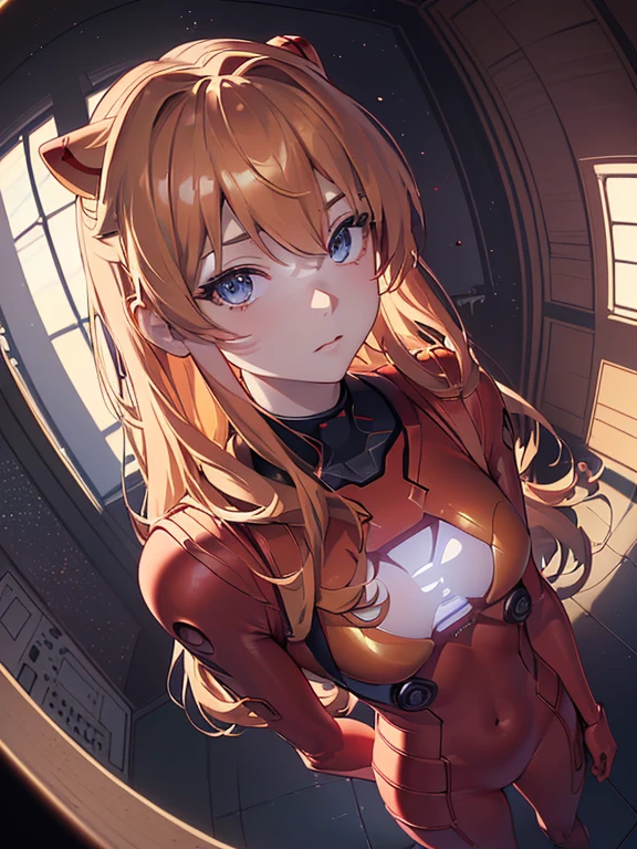 ((Souryu Asuka Langley, Interface headset, Red bodysuit:1.4, Blonde)),(Glowing eyes:1.233),(Beautiful and detailed eyes:1.1),(deadpan,Closed mouth),(Standing), 1girl in,Solo,(masutepiece,Best Quality, Official art,Aim for an audience, Beautiful and aesthetic:1.2),(超A high resolution,spirals, Golden ratio, (4K), See from above,((On the earth)),((in the space)),floating,good lighting, (Photon mapping, Radio City, Physically-based rendering,Automatic White Balance), technological sense,amazing,Sharp Focus,Rich background, (((High detailed skin,)))Dynamic lighting,intricate detailed outfit,Glowing eyes,Watery eyes,(masterpiece sidelighting),(a beauty girl,The sheen),[[Delicate fingers and hands:0.55]::0.85],(Detail fingers),((((SLR camera lens in the eye,Ultra Photographic Quality,Fisheye,ultra wide-angle)))),((unbelievable Ridiculous)),Micro Shot,((extremely_Detailed_Eyes_And_Face)),(disheveled hair),darkness,Film Girl