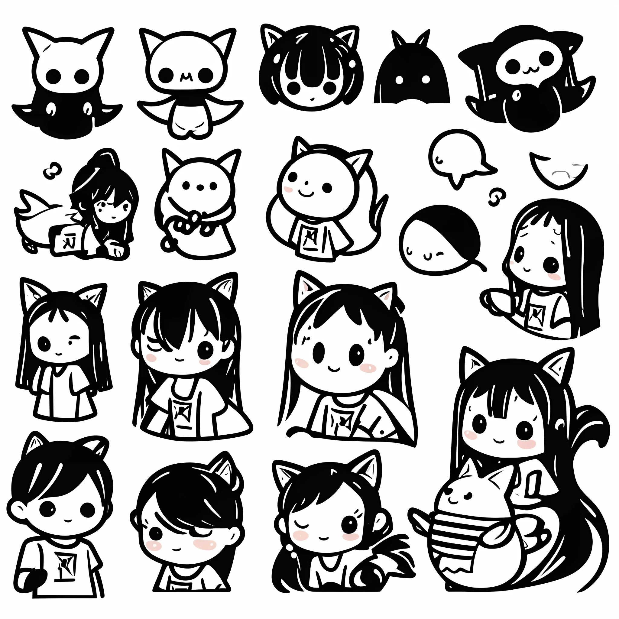 The best graphics to make into a t-shirt、a sticker、without background、Stickers only、Simple design、cute little、Mystery Character、from the front side、Big moisturized eyes、Original Characters、black-and-white、Background white、monochromes、ghost、Make your line art clear、simple、Lots of black