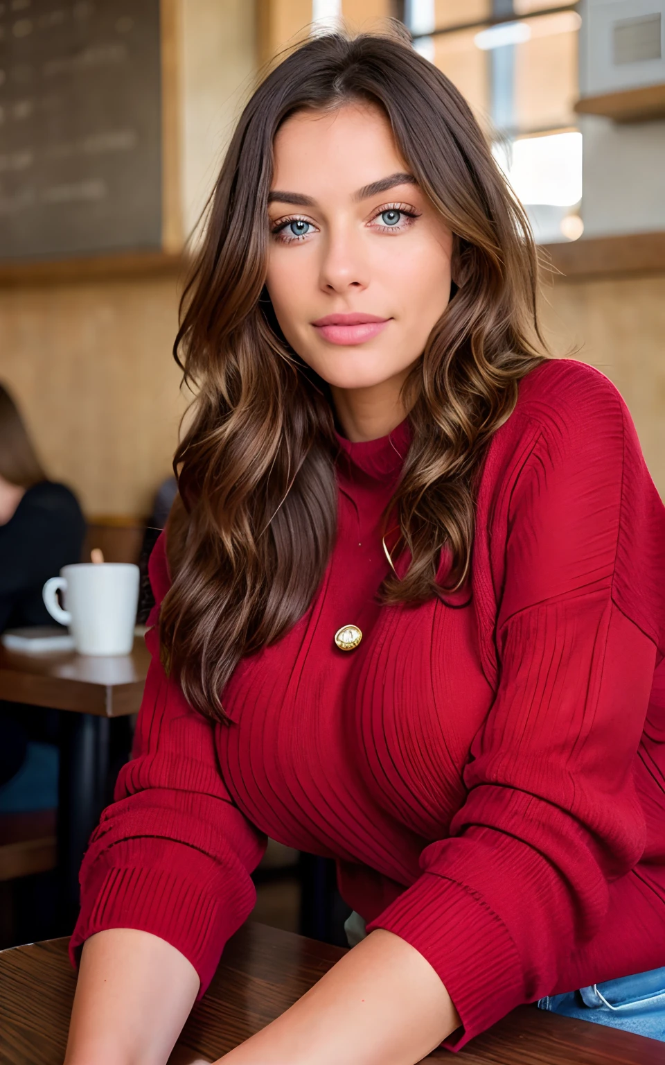 photo of S367_AlenaKhovrina,an attracitve woman,in a (bar:1.1),wearing a (pink and white turtleneck-dress:1.1),(smiling),(4k, RAW photo, best quality, 35mm, depth of field, ultra high res:1.1),(intricate, photorealistic, cinematic-shot, masterpiece, ultra-detailed:1.1),