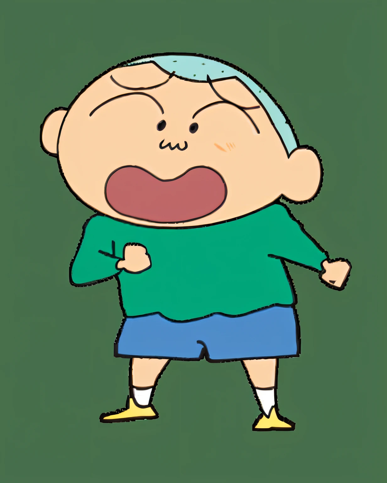 (Crayon Shin-chan),(Masao-kun),Cartoon of a man with a surprised expression on his face, senko-san, muscular!!, animesque, from family guy, yawning, feeling of disgust, feeling of disgust, coughing, angry expressions, nichijou, ;Open mouth, Cute:2, muscular! Green