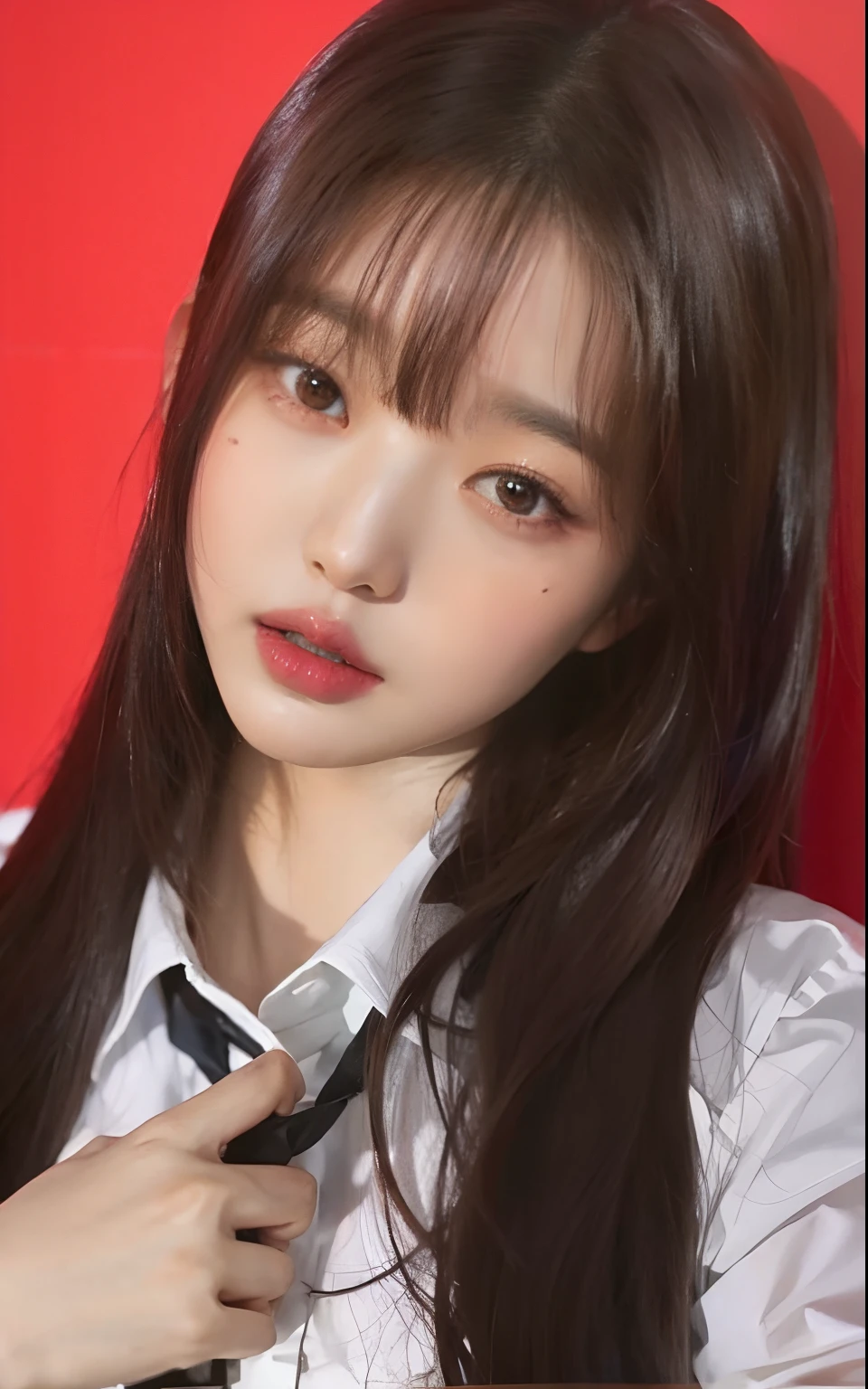 Araffe Asian woman with long black hair wearing a white shirt and tie, Lalisa Manobal, Lalisa Manoban do Blackpink, Chiho, como uma tira, Ela tem cabelo preto como uma tira, Shikami, Parque Ji-min, Jaeyeon Nam, Jinyoung Canela, Ulzzang, como uma tira completa