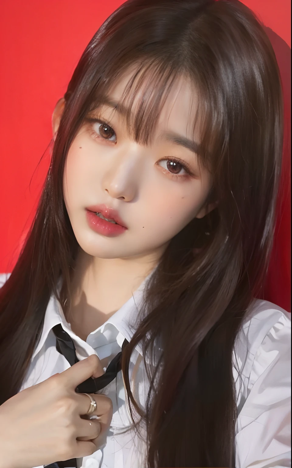 Araffe Asian woman with long black hair wearing a white shirt and tie, Lalisa Manobal, Lalisa Manoban do Blackpink, Chiho, como franja, Ela tem cabelo preto como franja, Shikami, Parque Ji-min, Jaeyeon Nam, Jinyoung Canela, Ulzzang, como uma tira completa