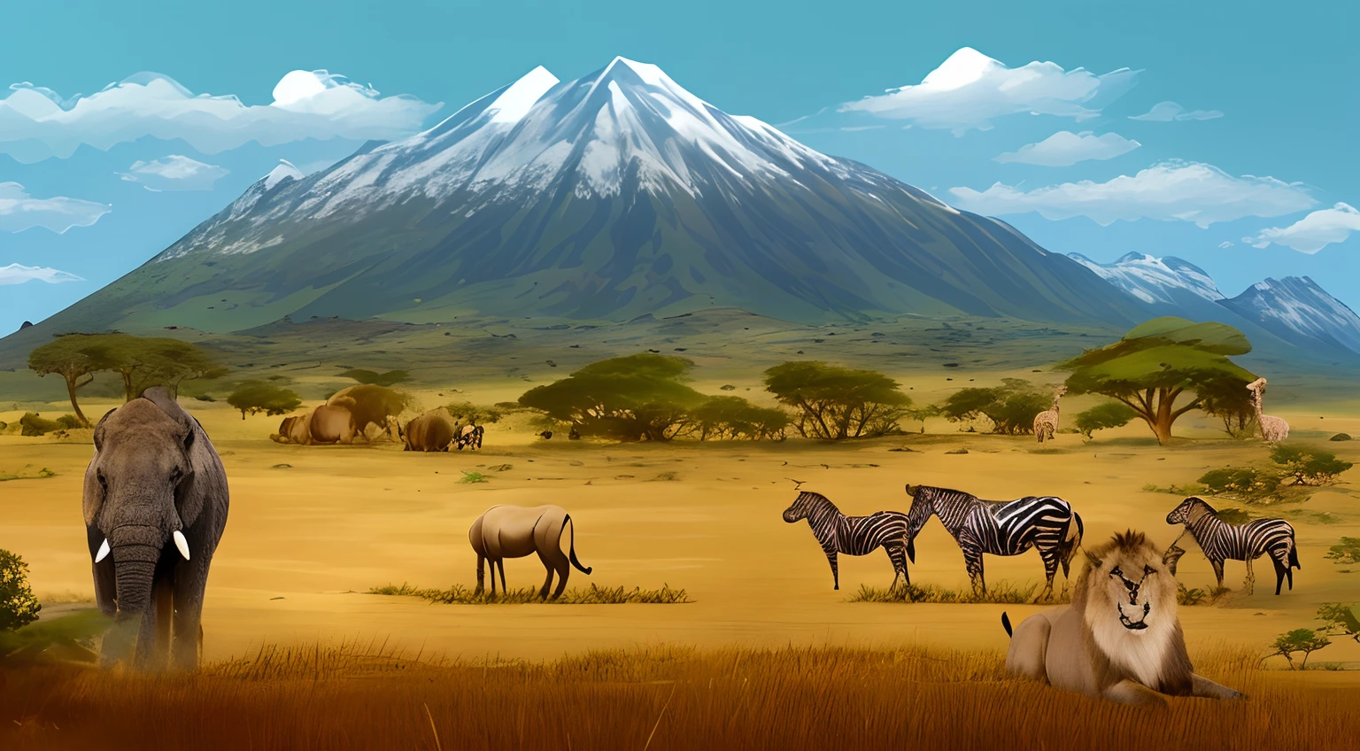There are many animals standing in the grass, safari background, africa grassland, african plains, africa grassland, savana background, on the african plains, landscape of africa, background artwork, afro, Safari Park, amazing wallpapers, savana, amazing background, 4 k hd wallpaper illustration, highly detailed scenario, wildlife illustration, arte de fundo, realistic scene